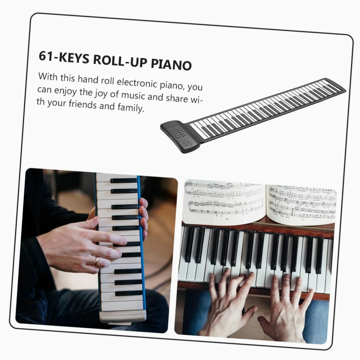 Pianoforte Elettronico Arrotolabile Pieghevole 61 Tasti in Silicone | Nero e Bianco, Portatile e Facile da Riporre, Sensazione Comoda al Tatto