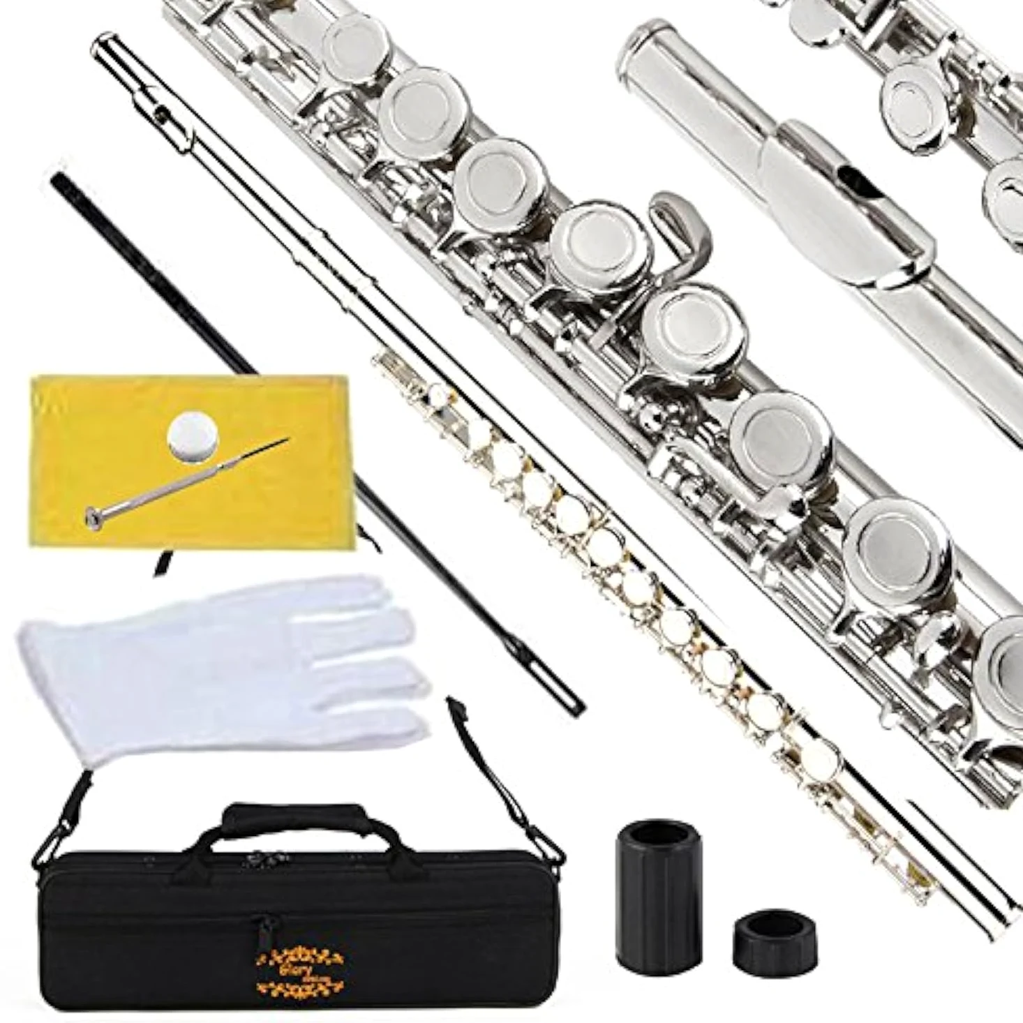 Gloria chiusi fori C flauto con custodia, panno per tuning asta e guida per grasso e guanti, Nickel silver