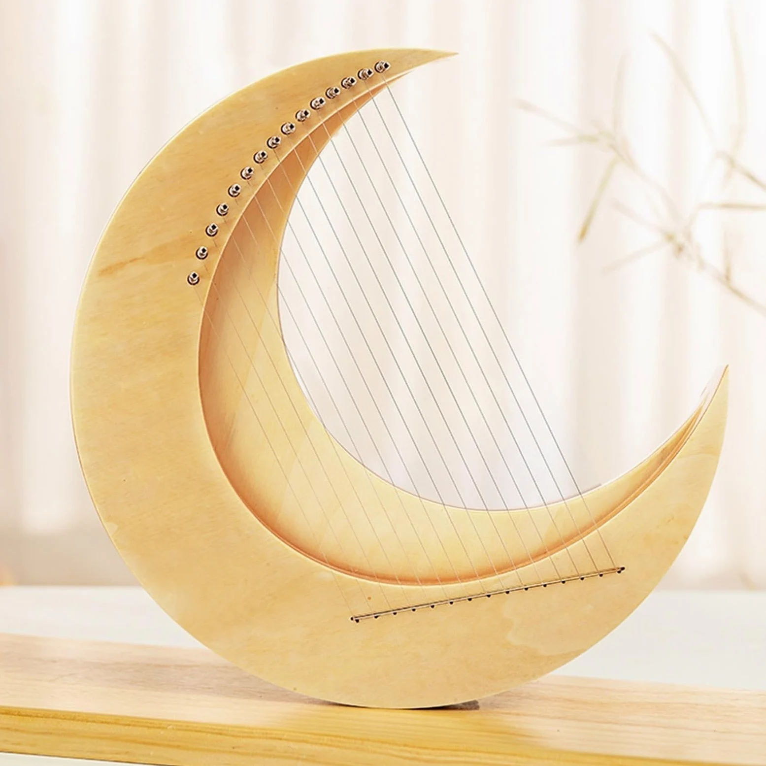 Forma Di Luna 15 Corde Lyre Harp Strumento Portatile Strumento Musicale Lira Arpa, Principiante Facile Da Imparare Arpa Lira(15 Tone-Original Wood)