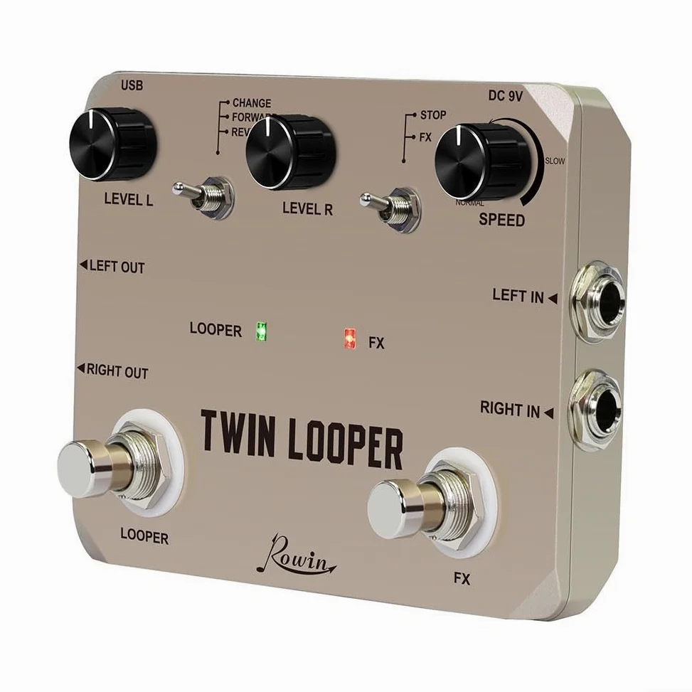 Rowin Twin Looper Pedale, ingresso e uscita stereo, custodia in metallo resistente