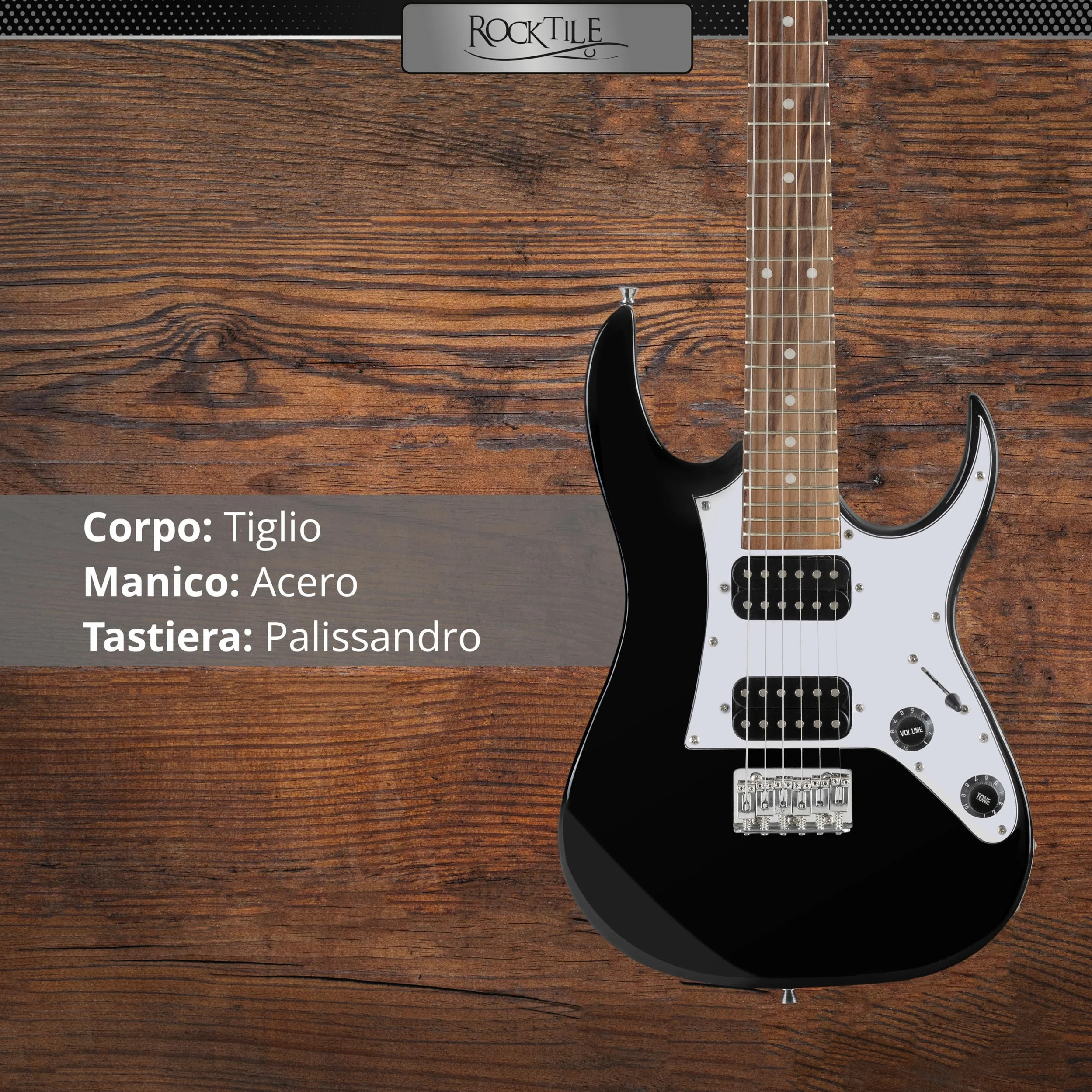 Rocktile Youngster YS-1BK 3/4 Chitarra Elettrica Nera, Generale, Peso: 2 | Modello: YS-1BK, Adatta indicativamente dai 6 ai 12 anni, 7 kg, Numero di corde: 6, Orientamento: Destrimano, Corpo, Manico