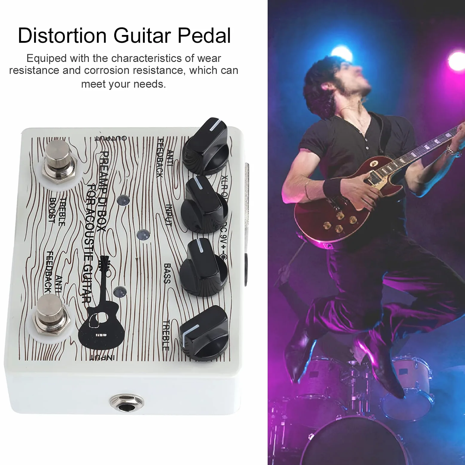 KIMISS DI Box per Chitarre Acustiche Preamplificatore Elettrico a Pedale per Chitarre Portatile con Indicatore LED Attrezzatura per Strumenti in Lega DI Alluminio DC9V Effetti Overdrive e Compressione