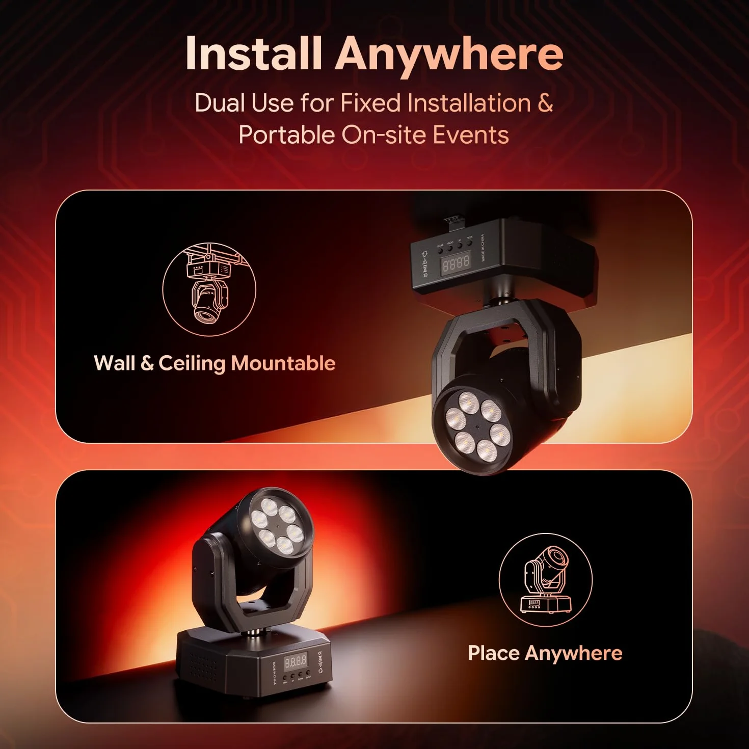 Lira LED Luce Palco Mobile 30W con Telecomando, Wash Gioco di Luce Serata 6 LED RGBW Mini Luce Festa DMX512 Effetto Fascio Controllo del Suono per DJ Discoteca Bar Concerto 2PCS
