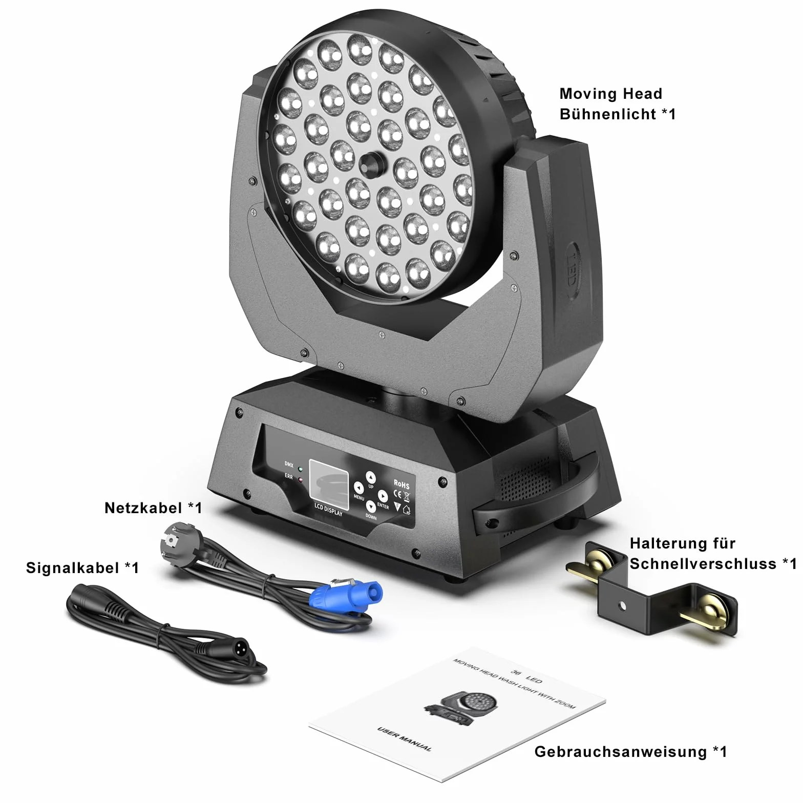 2PCS 36X10W Teste Mobili DMX512 RGBW 4 in 1 Zoom Beam Wash Effetto Luci Discoteca lluminazione palcoscenico per Professionali DJ Natale Feste Club Concerti