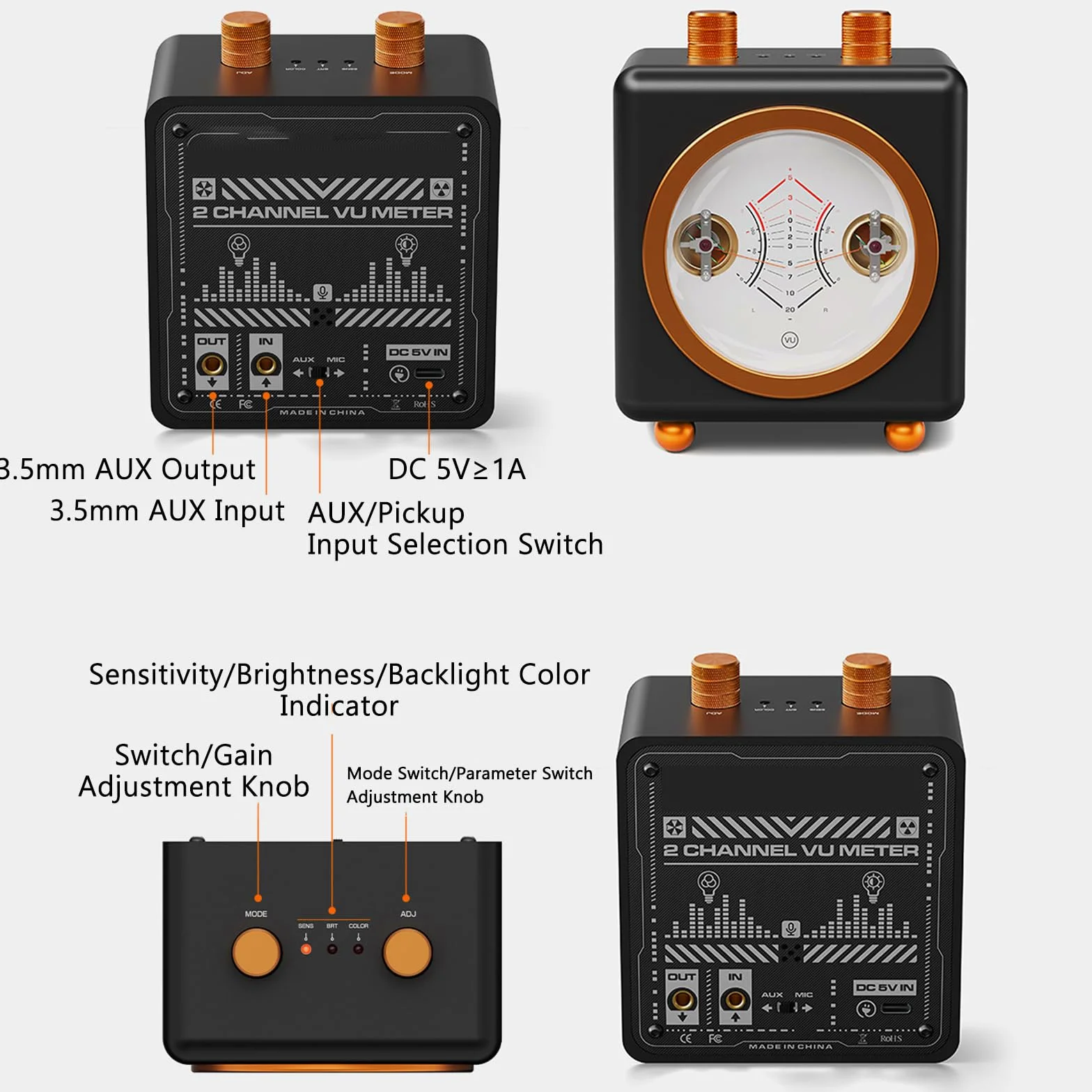 Luce audio VU Meter, luce ritmica musicale con luminosità regolabile e colore della retroilluminazione, regolazione a gamma completa per giochi e uso desktop