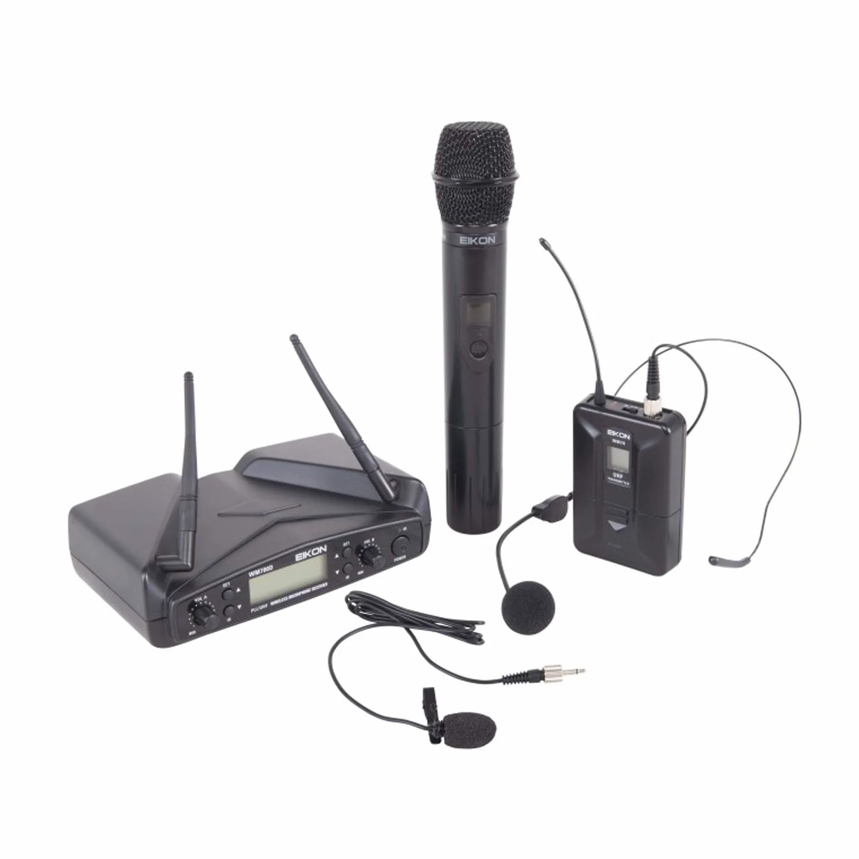 Proel EIKON WM700DKIT - Sistema microfonico Wireless con Ricevente + Bodypack + Archetto + Palmare + Pulce, Nero