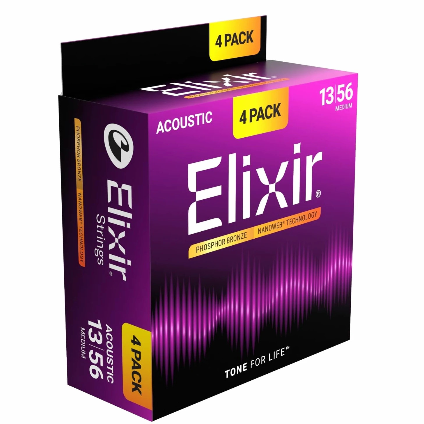 Elixir Strings Corde per chitarra acustica in bronzo fosforoso con tecnologia NANOWEB, medie (.013-.056) - Confezione esclusiva Amazon da 4