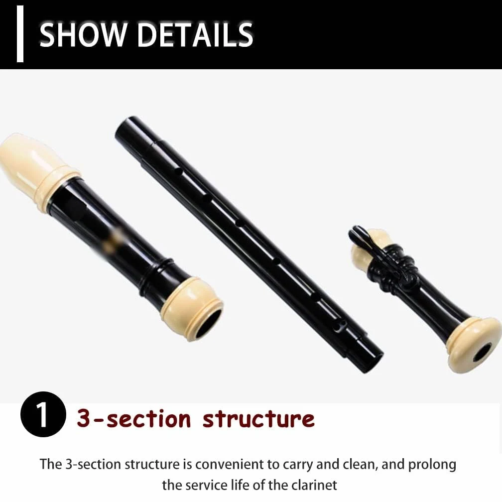 Set di flauto dolce barocco professionale a 8 fori, strumento a fiato in 3 pezzi con diteggiatura barocca, include custodia, bastone per la pulizia e cordino per band e aula