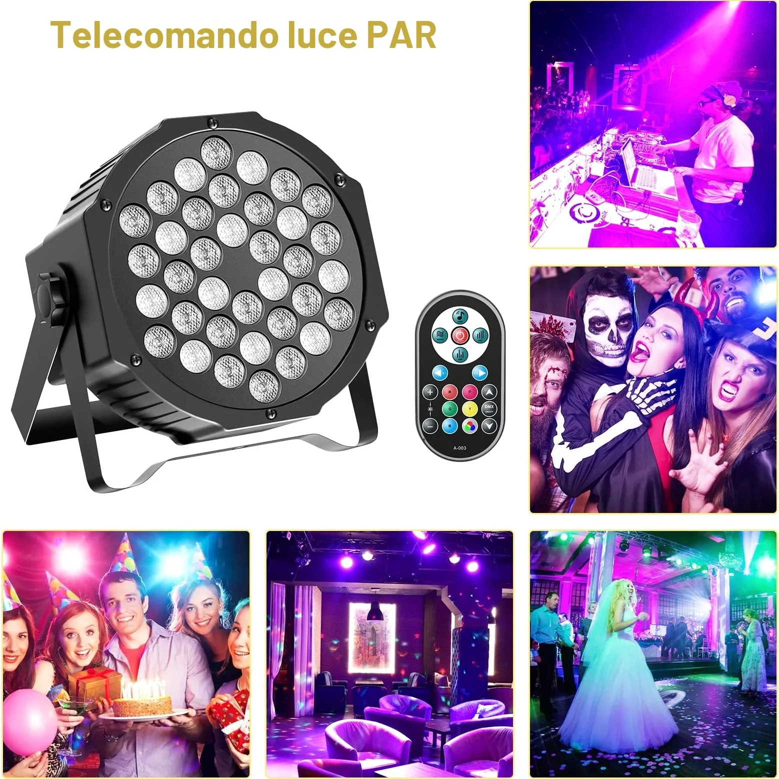 U`King 10PCS Par 36 LED RGB, 72W Luci da Palco con Telecomando e Attivato dal Suono, Discoteca Illuminazione Palco per Feste Bar DJ Discoteca Matrimonio Concerti Halloween Natale