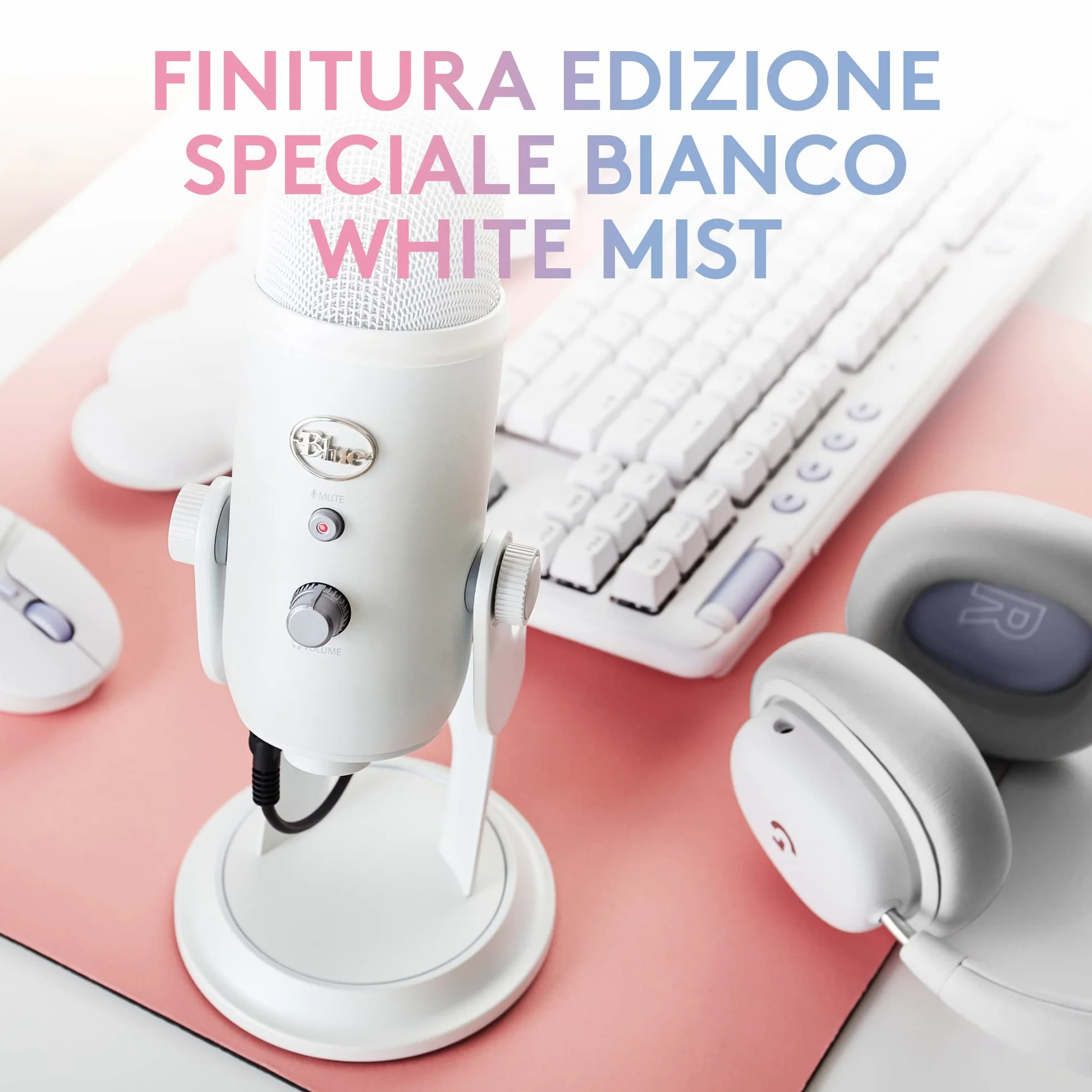 Logitech G Blue Yeti Premium USB Gaming Mic per lo streaming su PC e Mac, edizione speciale, effetti VO!CE blu, temi esclusivi Streamlabs, 4 modelli di pickup, Plug & Play - Bianco