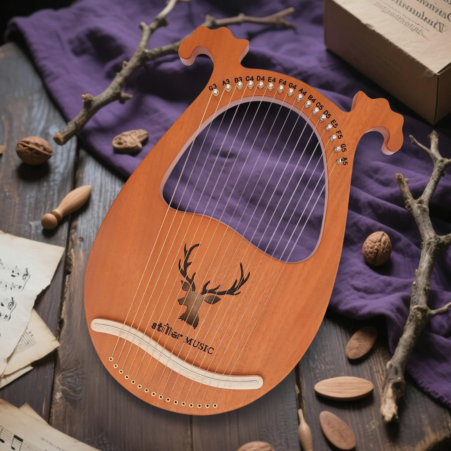 Lira Arpa, 16 corde, piccolo strumento di arpa, Lyre Harp con chiave a accordo, plettri e stracci, arpa portatile in mogano massiccio, per adulti, bambini, principianti