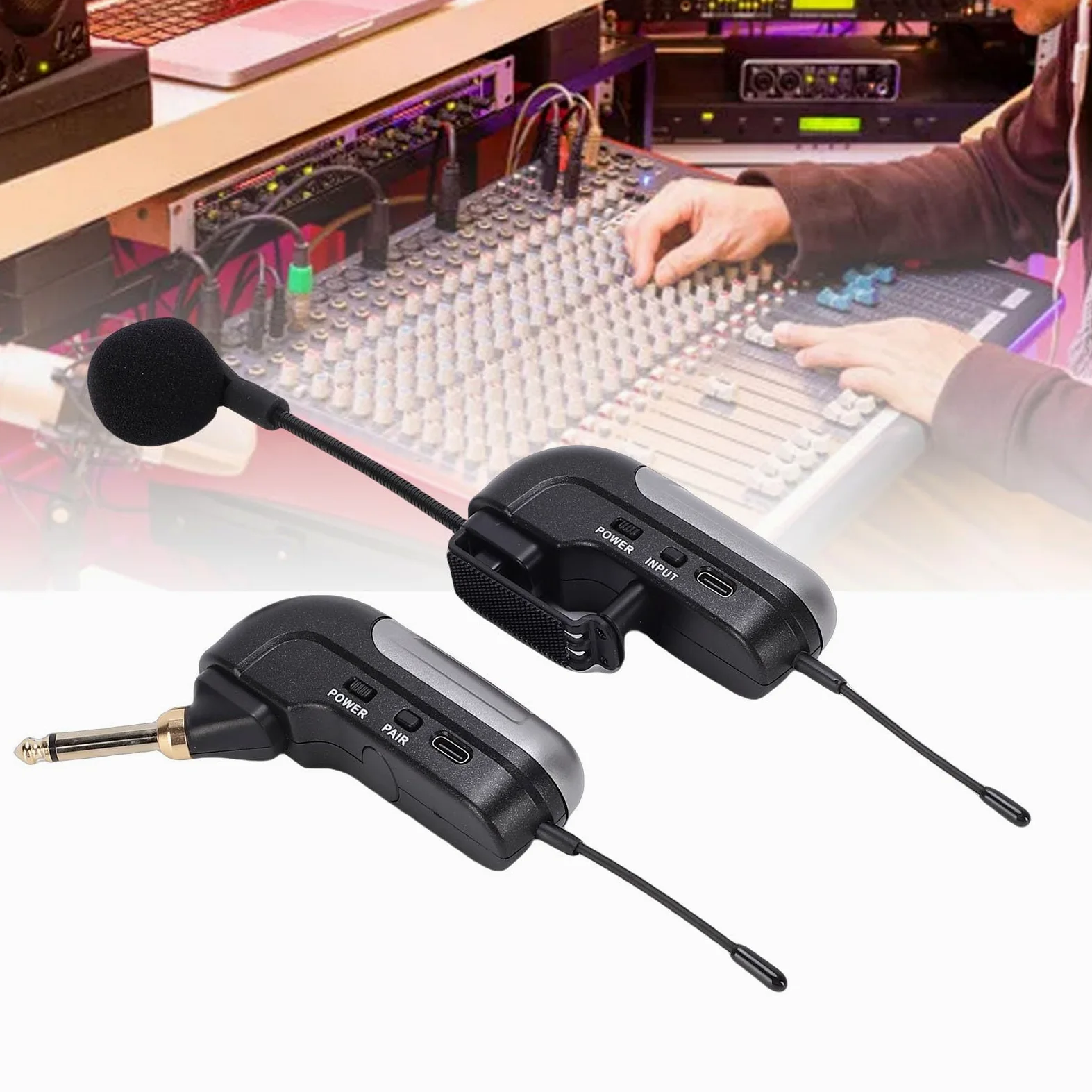 Bewinner Microfonico per Fisarmonica Wireless UHF con Durata della Batteria di 6 Ore, Audio HD, Portata di 30 M e Ricevitore per Spettacoli Sul Palco e Musica Dal