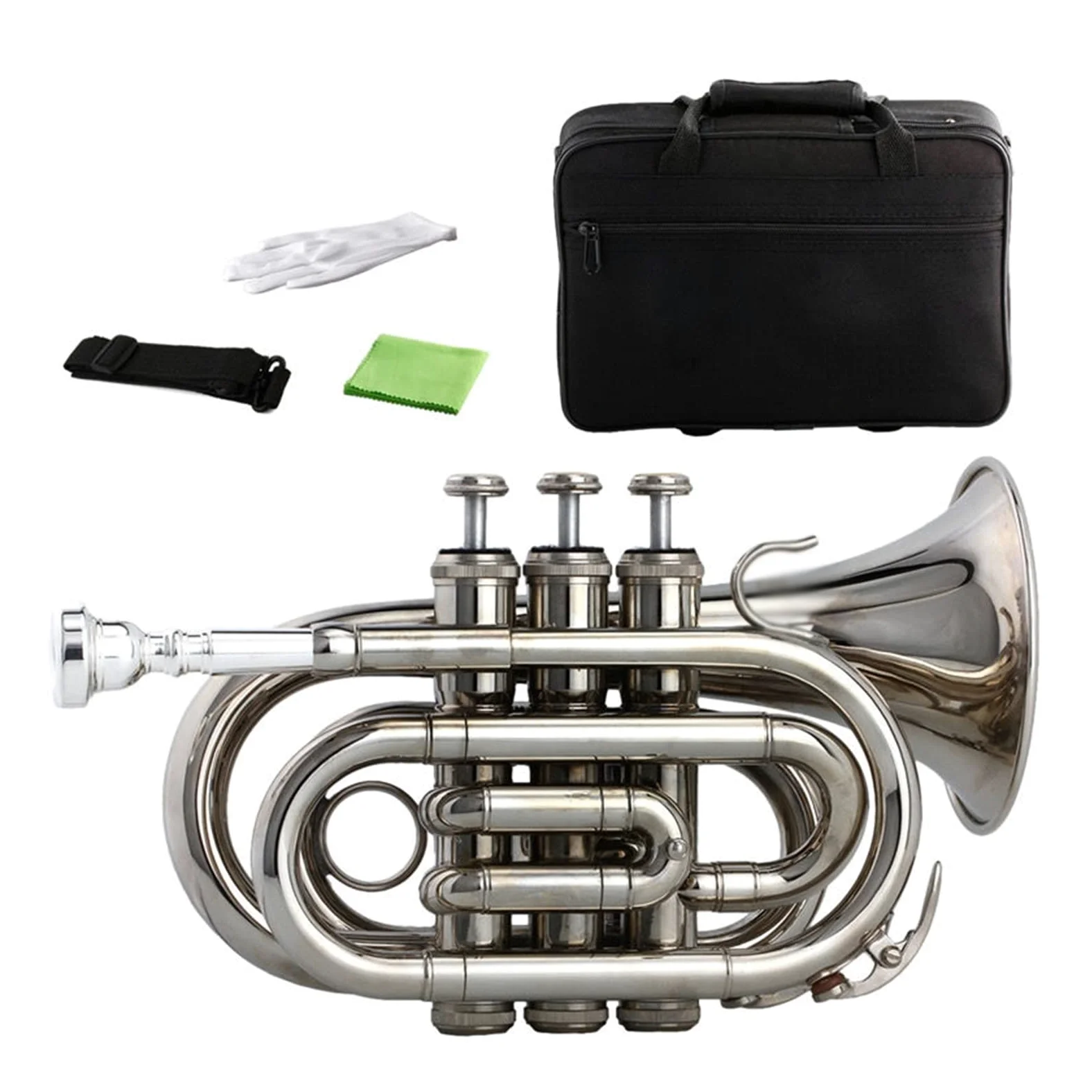Principianti Mini Pocket Trumpet Tromba Tascabile In Si Bemolle Argentata Sib Cornetta A Fiato In Ottone Nichelato Misura Palmo Argentato Tromba tascabile