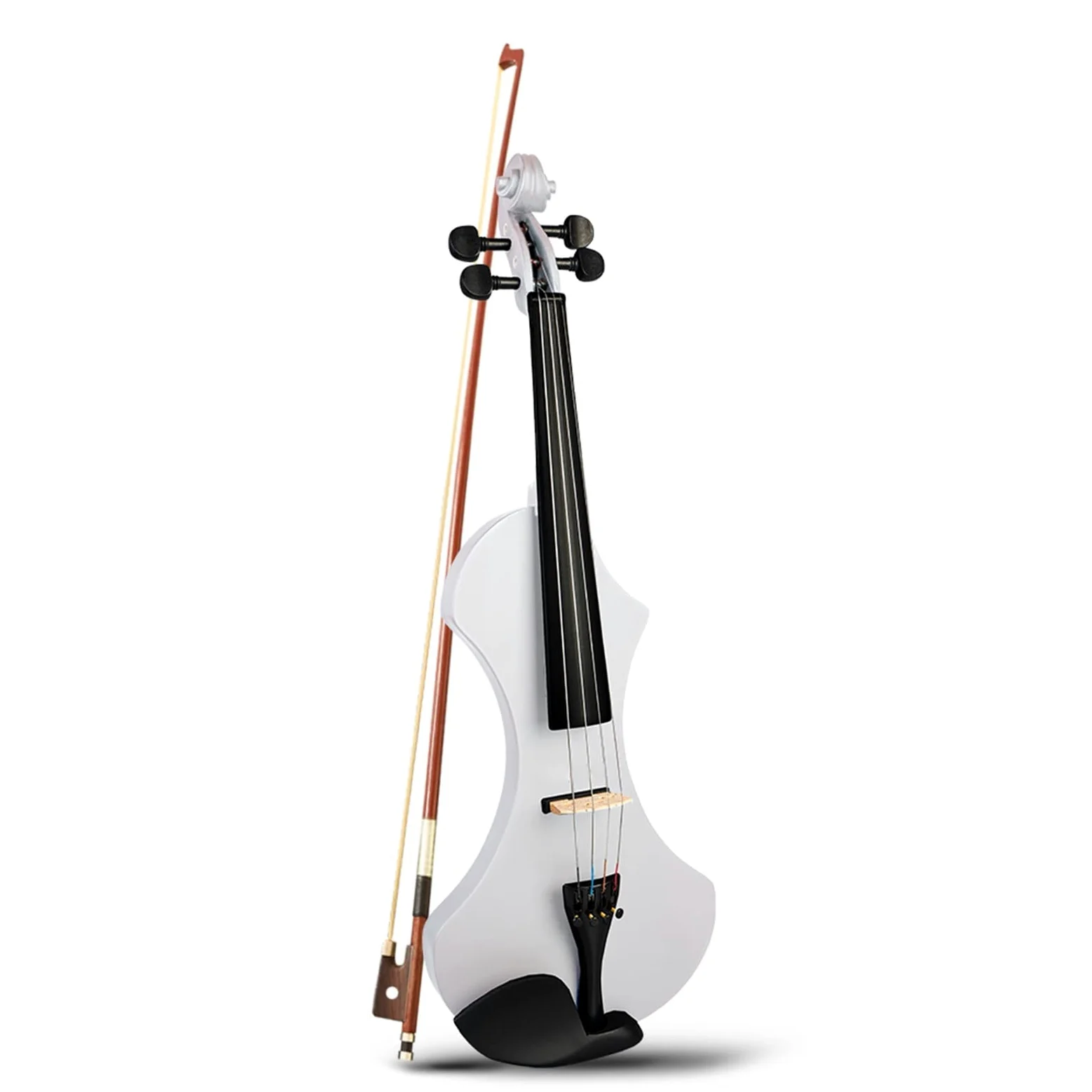 Violino Elettrico 4/4 Bianco Opaco Full Size in Legno Massello Set di Violino Elettronico/Silenzioso con Arco per Violino Custodia per Violino Corde per Violino Violini per Studenti