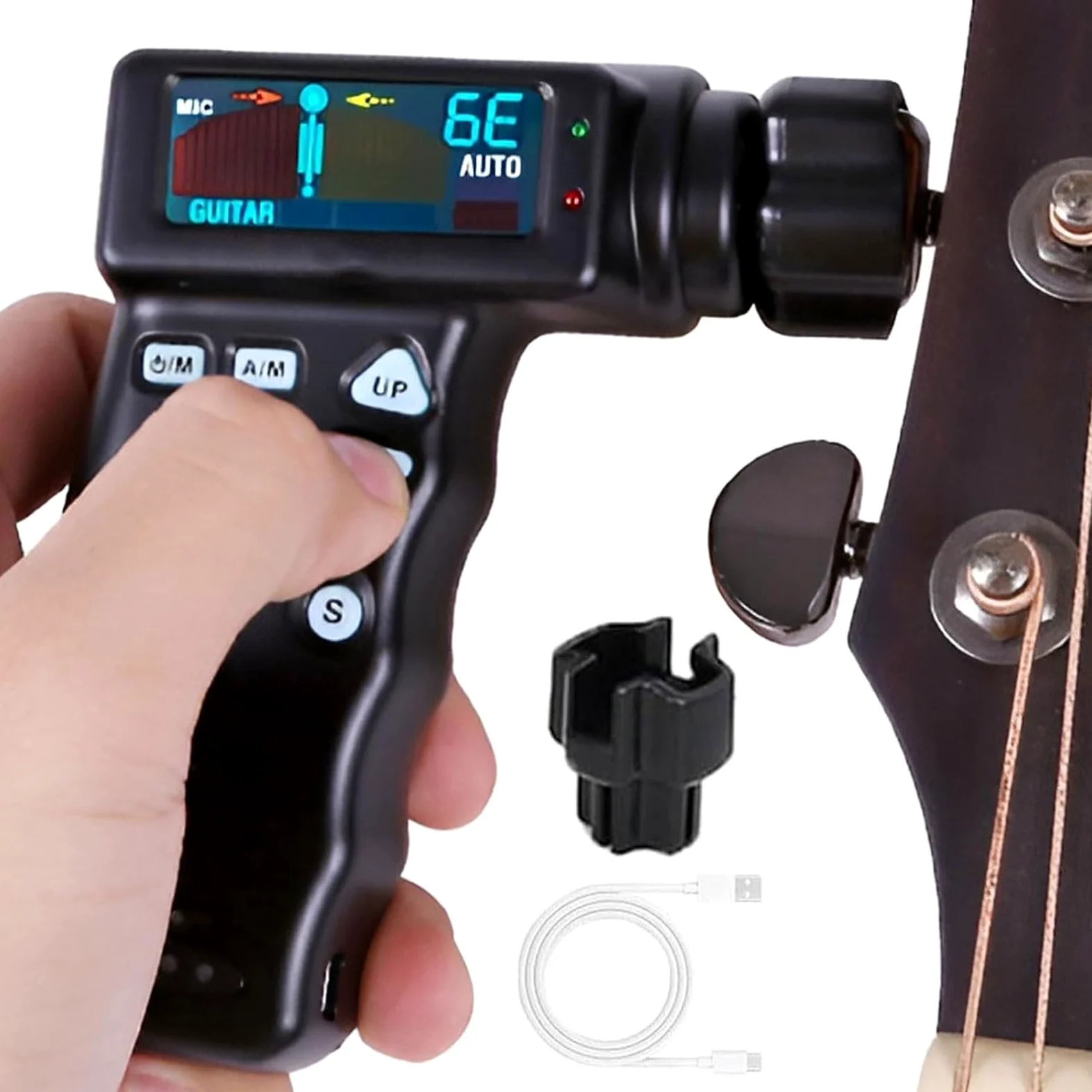 Accordatore intelligente per chitarra, accordatore elettrico automatico professionale con display LCD a colori, batteria al litio integrata da 2600 mAh, accordatore multifunzione per chitarre e