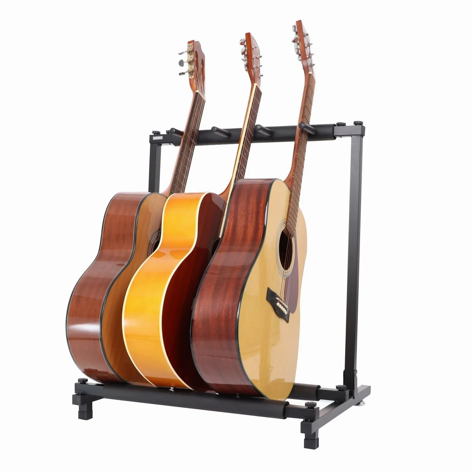 Espositore per chitarra, pieghevole, universale, per 3 chitarre, stabile e durevole, per chitarra acustica, elettrica, basso, facile da installare, nero