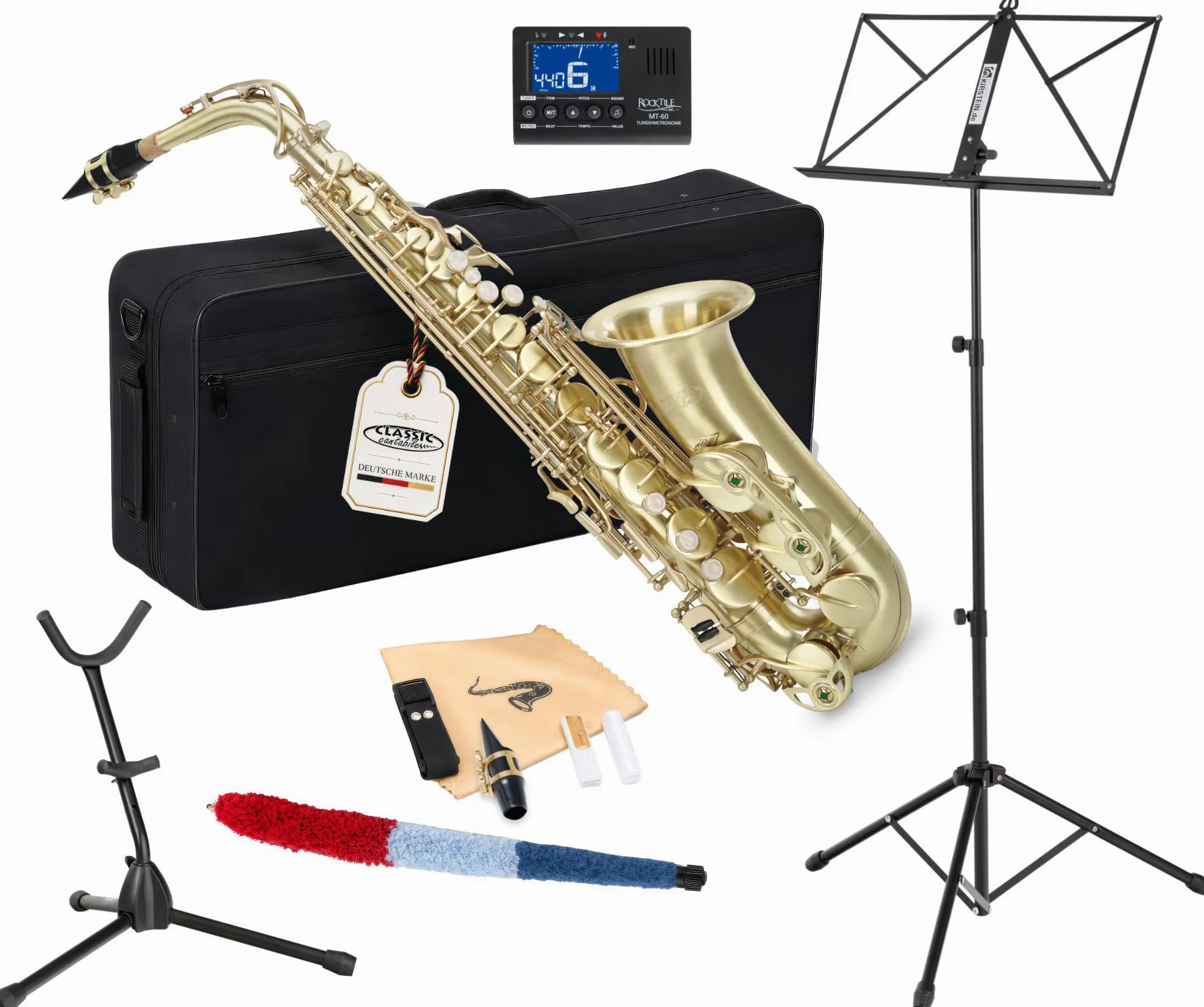 Classic Cantabile Winds AS-450 Brushed Eb-Altsax Set Sassofono Alto | Sassofono alto in ottone, Spazzolato a mano opaco, Verniciato trasparente, Chiave high Fis, Suono pieno e caldo, Peso: 2