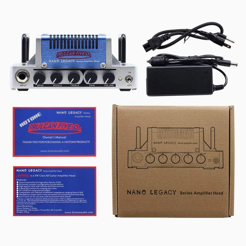 Hotone Amplificatore per Chitarra ad Alto Guadagno Testa 5 Watt Amplificatore di Classe AB con CAB SIM Telefoni/Uscita di Linea Vulcan Five-O