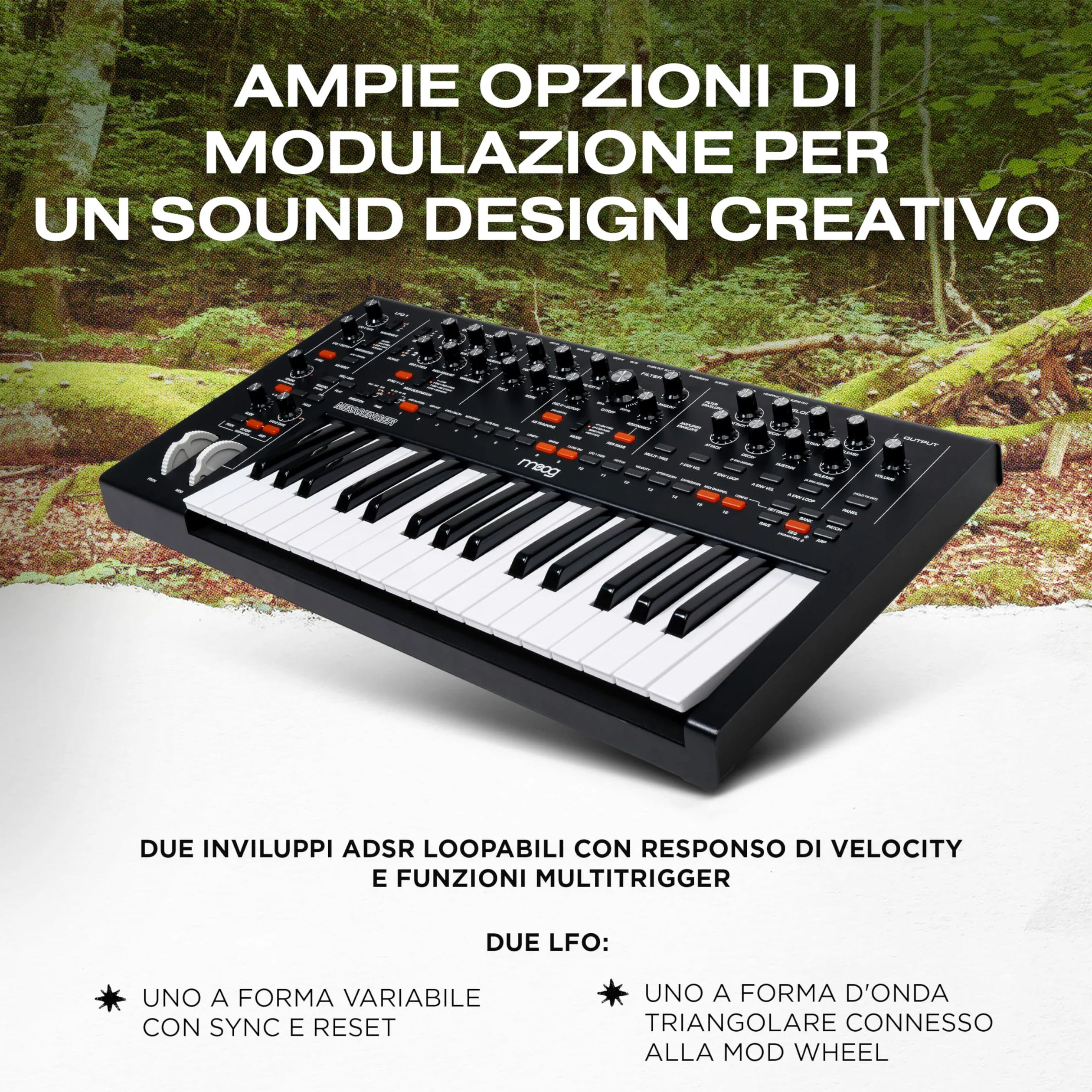 MOOG Messenger - Synth-Tastiera Analogico Monofonico di Nuova Generazione con 32 Note, Sequencer a 64 Step, 256 Preset e Compensazione RES BASS