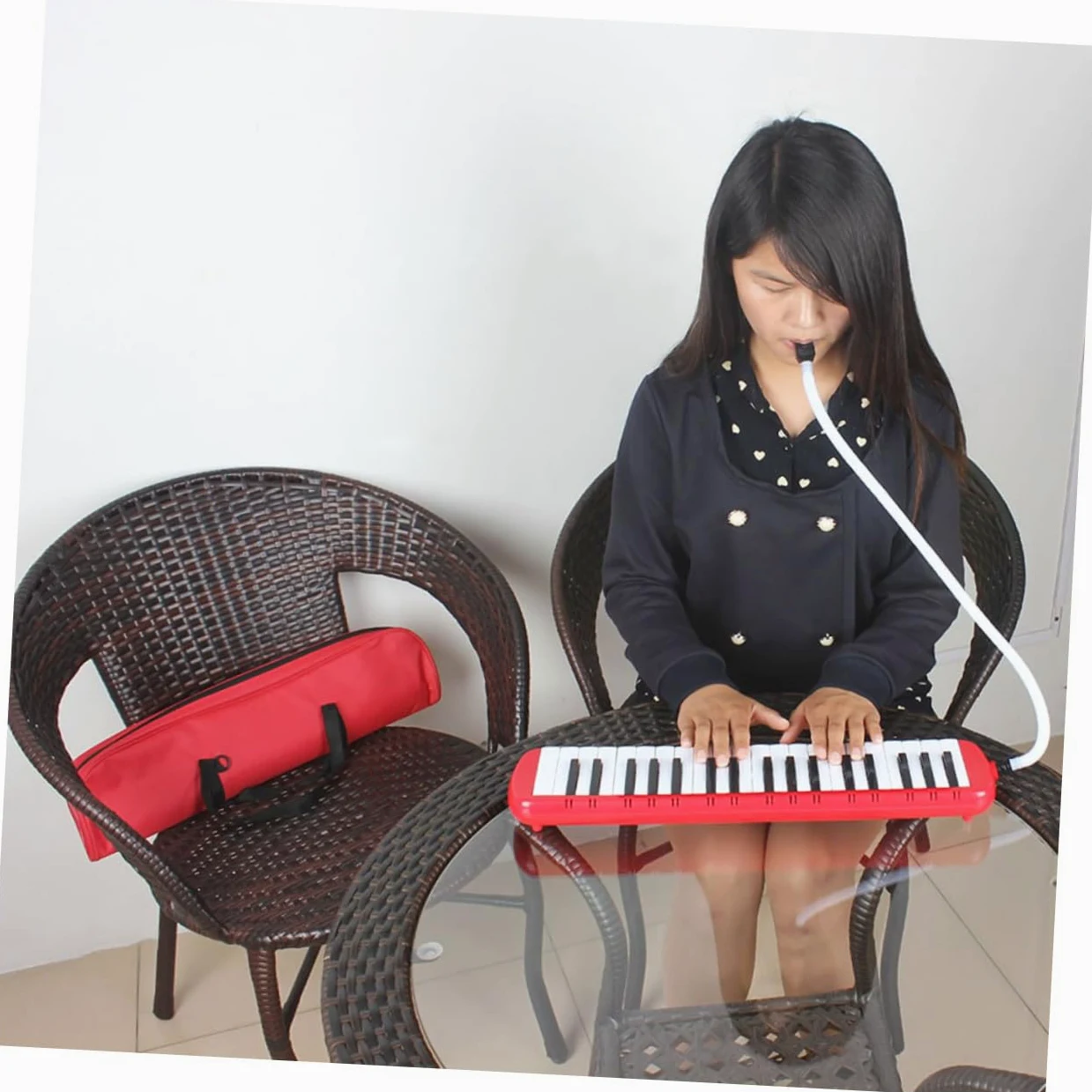 Melodica a 37 Tasti, Strumento Musicale con Custodia | Abs Rosso, Leggero e Facile da Riporre, con Borsa Inclusa per Trasporto Comodo