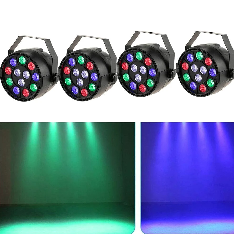 Set di 4 luci da palcoscenico 15 W LED RGB Flat PAR luce DMX illuminazione da palcoscenico 7 canali di controllo LED sfera da discoteca per festa faretto per illuminazione