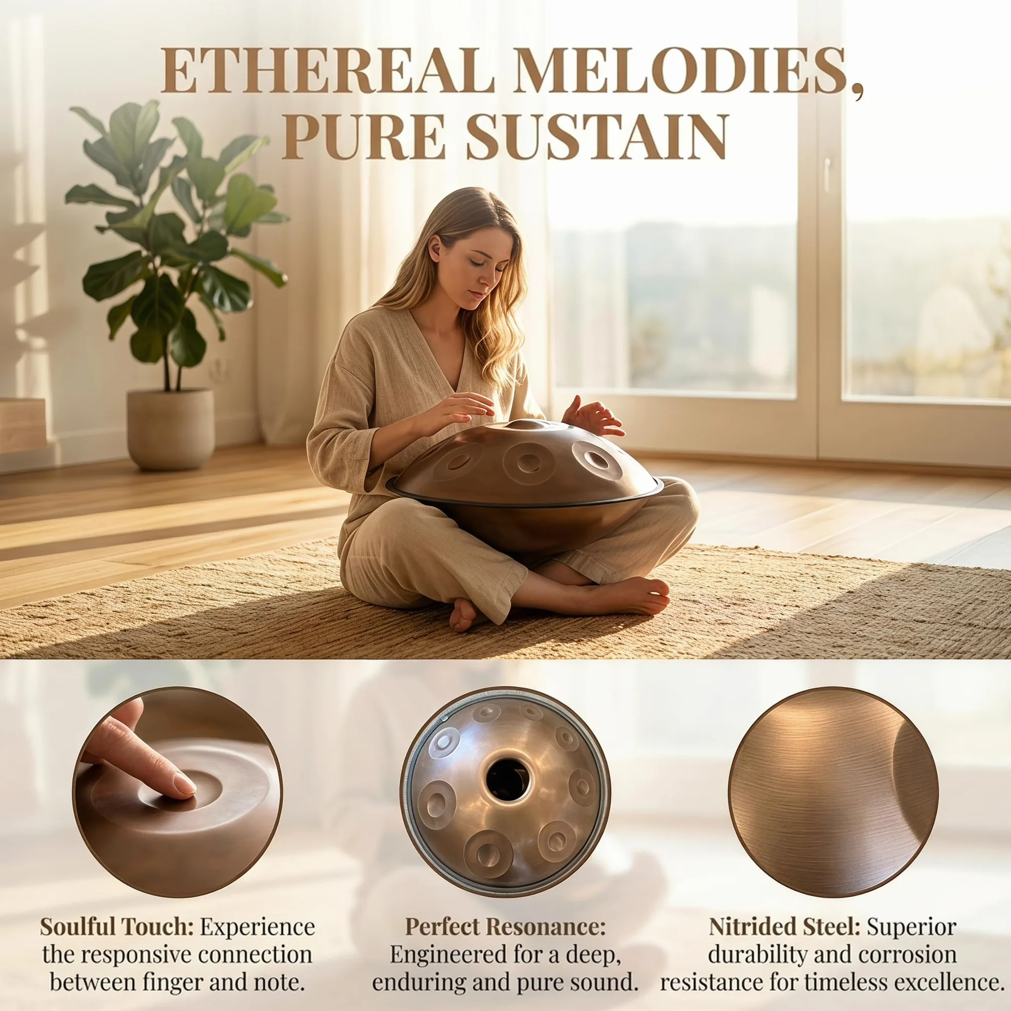 Handpan Da 22 Pollici, 17 Note, 440 Hz In Re Minore, Strumento A Percussione In Acciaio, Supporto Resistente E Borsa Da Viaggio, Armonico Professionale Per La Terapia Del Suono