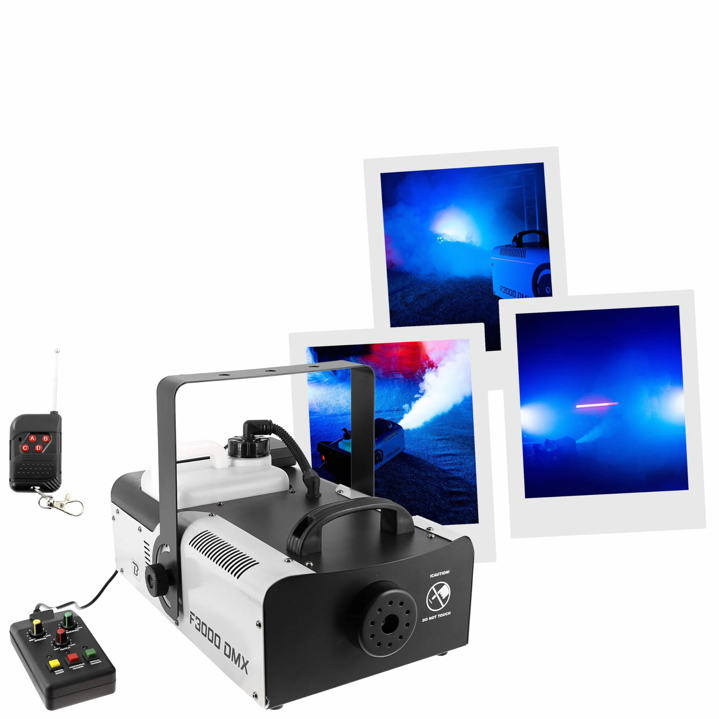 BOOMTONE Machine à fumée F3000 DMX, idéale pour mariage, soirées à thèmes, discothèque, fournie avec deux télécommandes 1 filaire et 1 sans fil, facile à transporter