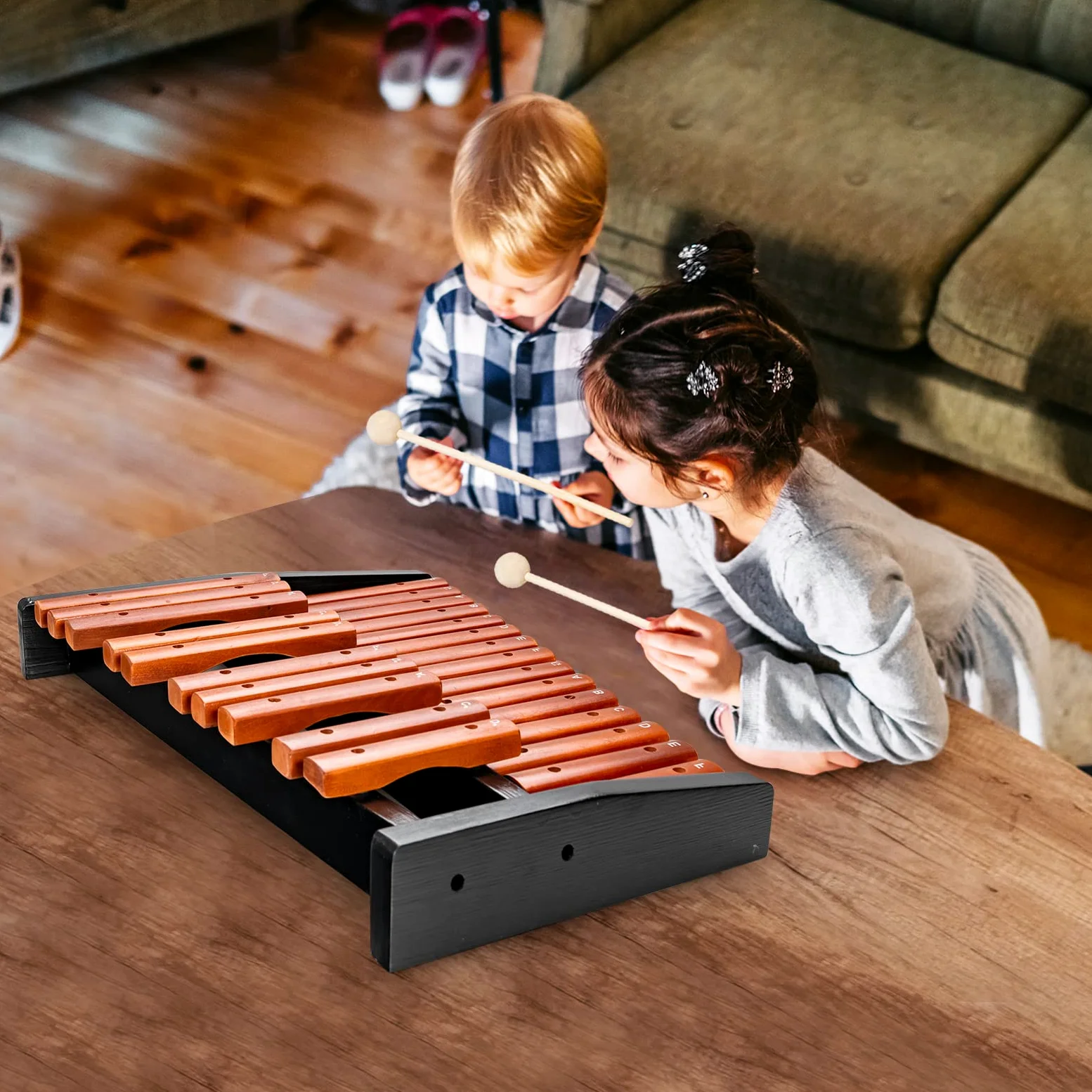 COSTWAY Xilofono con 25 Note, Glockenspiel in Legno, con 2 Mazzuole e Borsa, Strumento a Percussione di Legno, Ideale per Principianti e Bambini, 42 x 57 x 6 cm