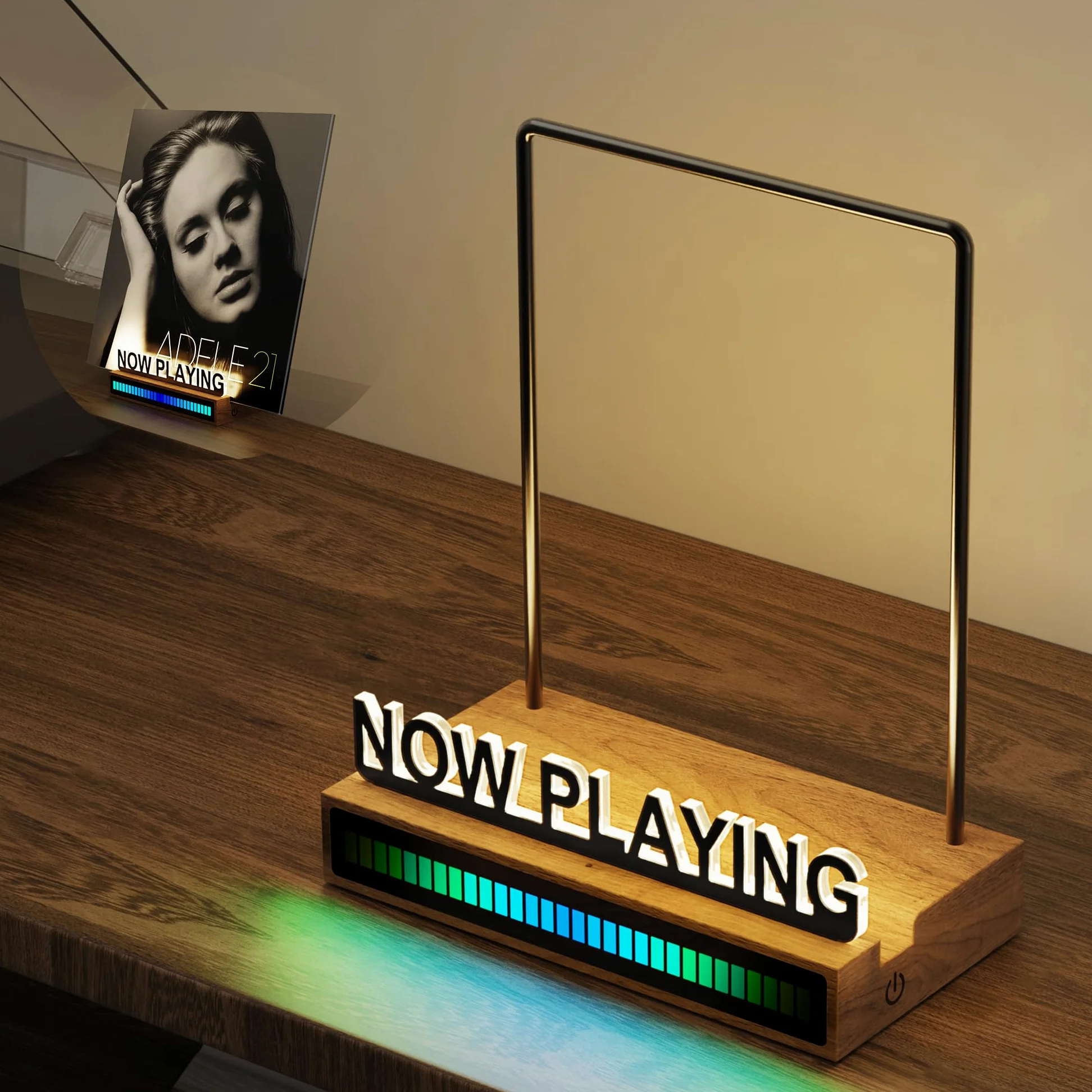 KORRTFID Now Playing - Supporto per dischi in vinile, illuminato, con controllo del suono RGB, barra luminosa ritmica, luce bianca calda con lettere acriliche a prova di impronte digitali