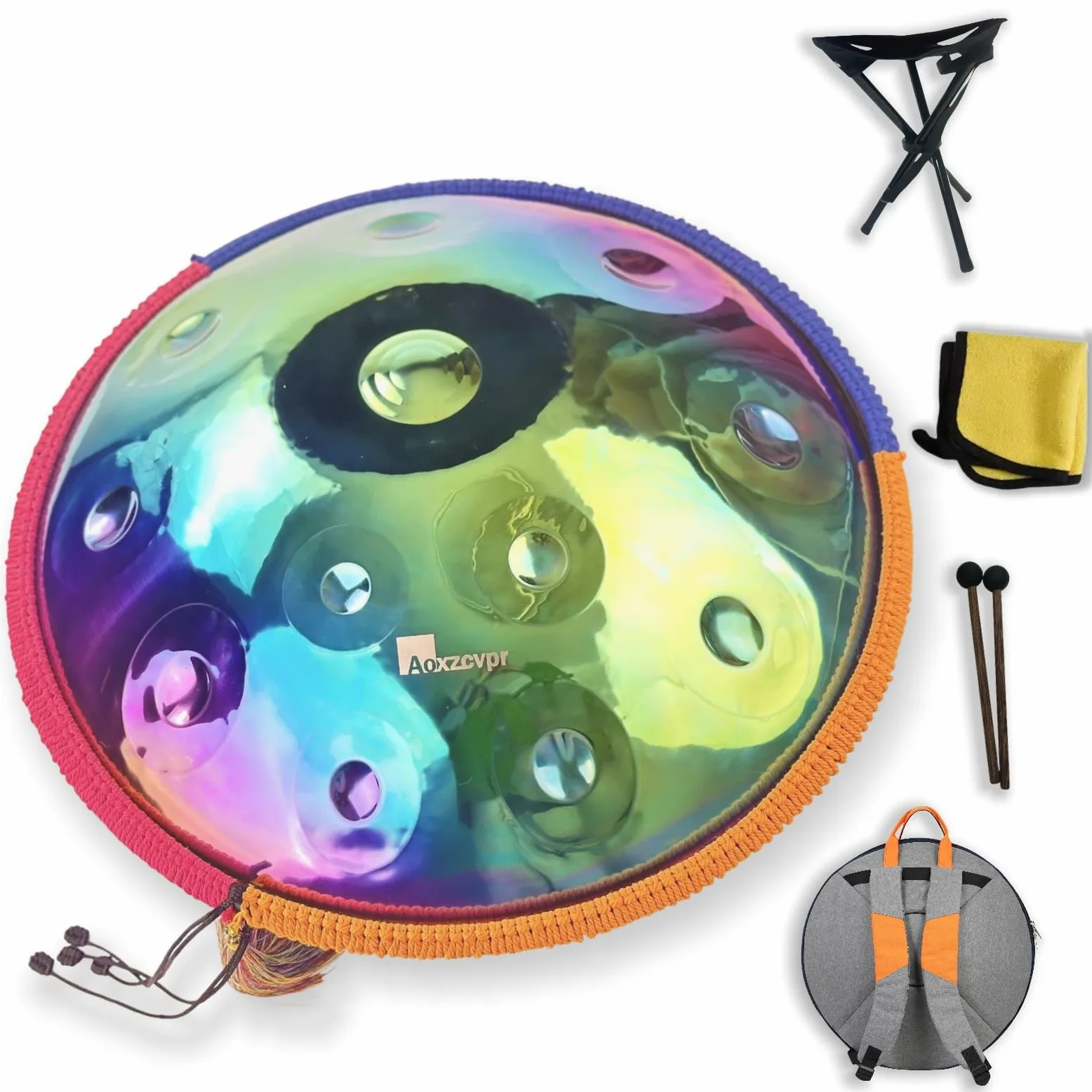 Tamburo a mano da 22" 12 note, re minore 440 Hz, blu vibrante, | Acciaio inossidabile elettrolitico, antiruggine e resistente allo sbiadimento, per meditazione e musica
