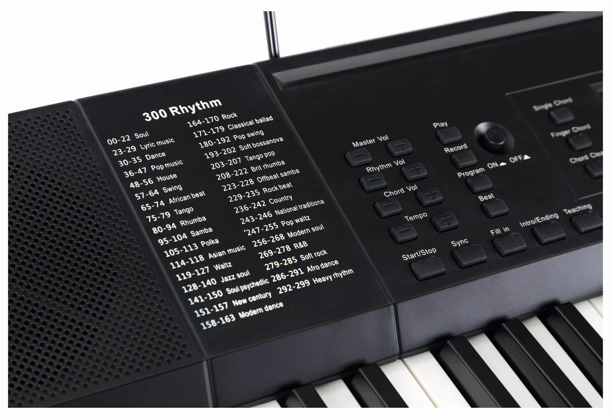 FunKey 61 Edition Nero, 300 suoni, 300 ritmi, 40 brani demo, Metronomo | Sustain, vibrato, double voice, trasposizione, split tastiera, intro/ending, drum, Funzione di registrazione, Uscita cuffie