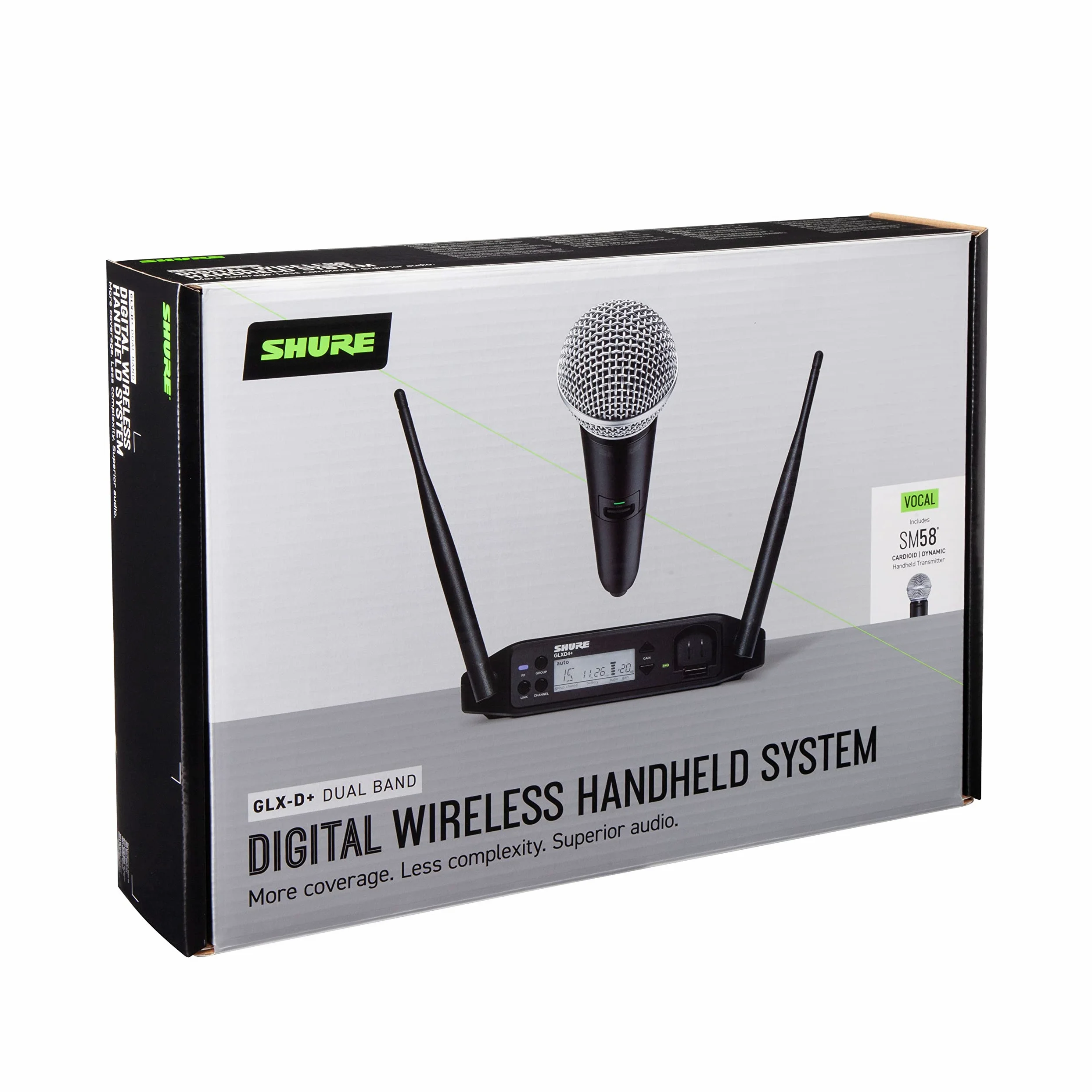 Shure GLXD24+/SM58 Microfono wireless digitale professionale per chiesa, karaoke, voci, durata batteria 12 ore, raggio 30m, Microfono vocale a mano SM58, ricevitore singolo canale