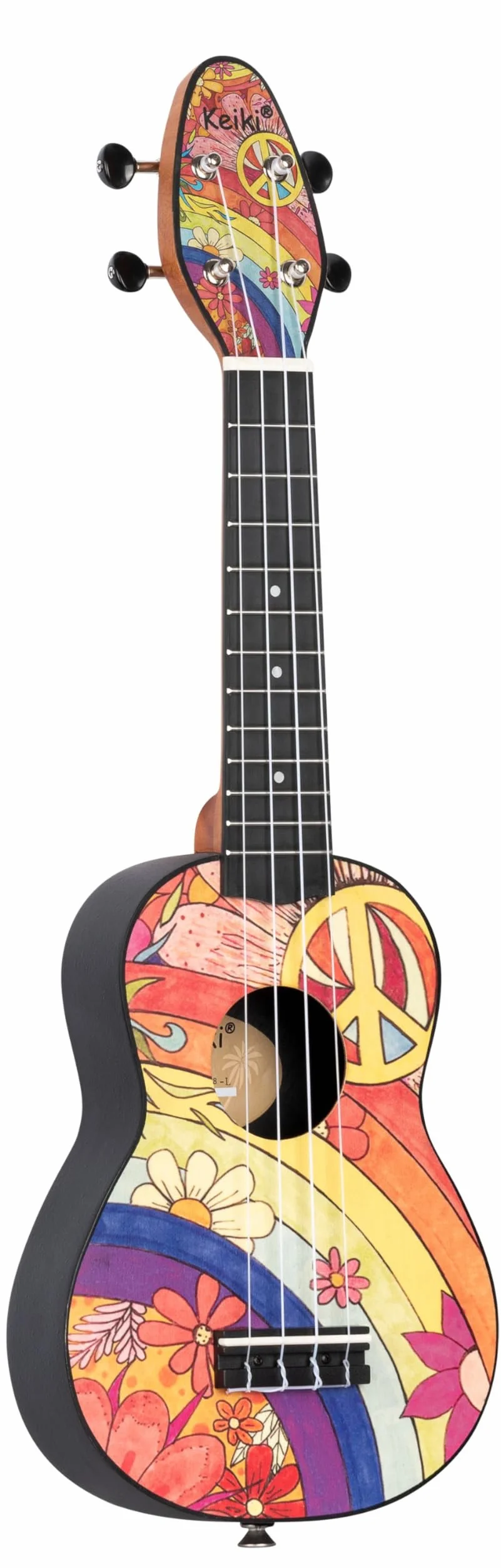 Ortega Guitars Ukulele Soprano Mancino – Acustico – Keiki K2 Series – Accessori Inclusi – Agathis / ABS, Peace ‘68 (K2-68-L)