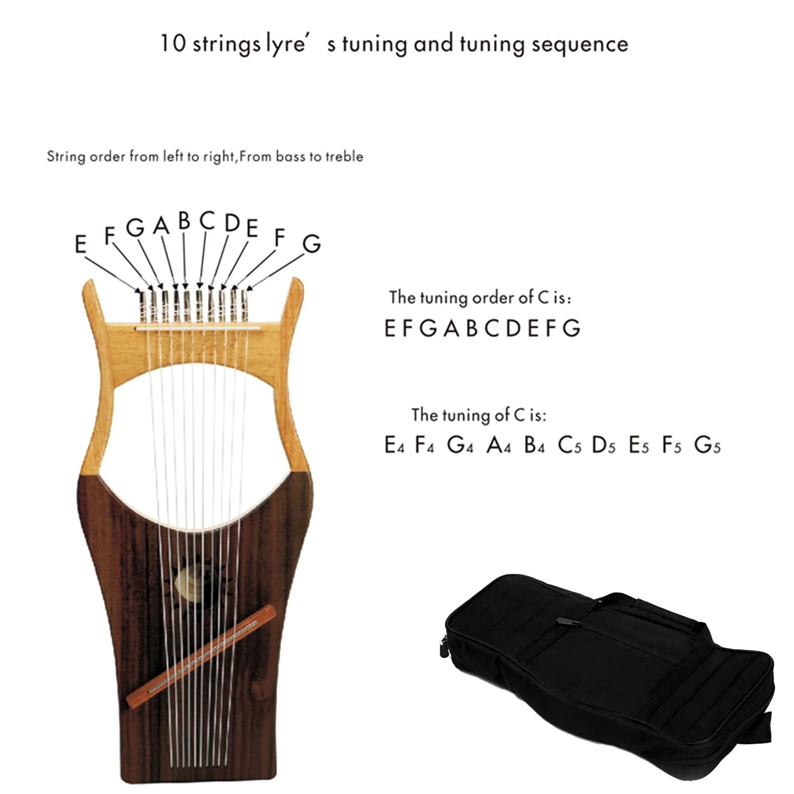 Arpa Lira Classica a 10 Corde in Metallo, Piccola Arpa per Principianti, Portatile, Facile da Imparare, Strumento Musicale Lira con Borsa per Il Trasporto (Stile: A)