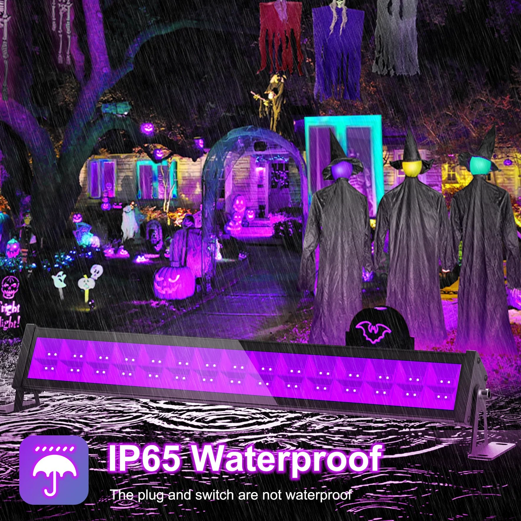 NATPOW Luce Nera UV 36W, 400-405nm Lampada LED Nera con Interruttore e 1,5 Metri di Cavo di Alimentazione, IP65 Impermeabile Faretto UV LED per Halloween, Discoteca, Mostra d'arte, Bar, Feste, 2 Pezzi
