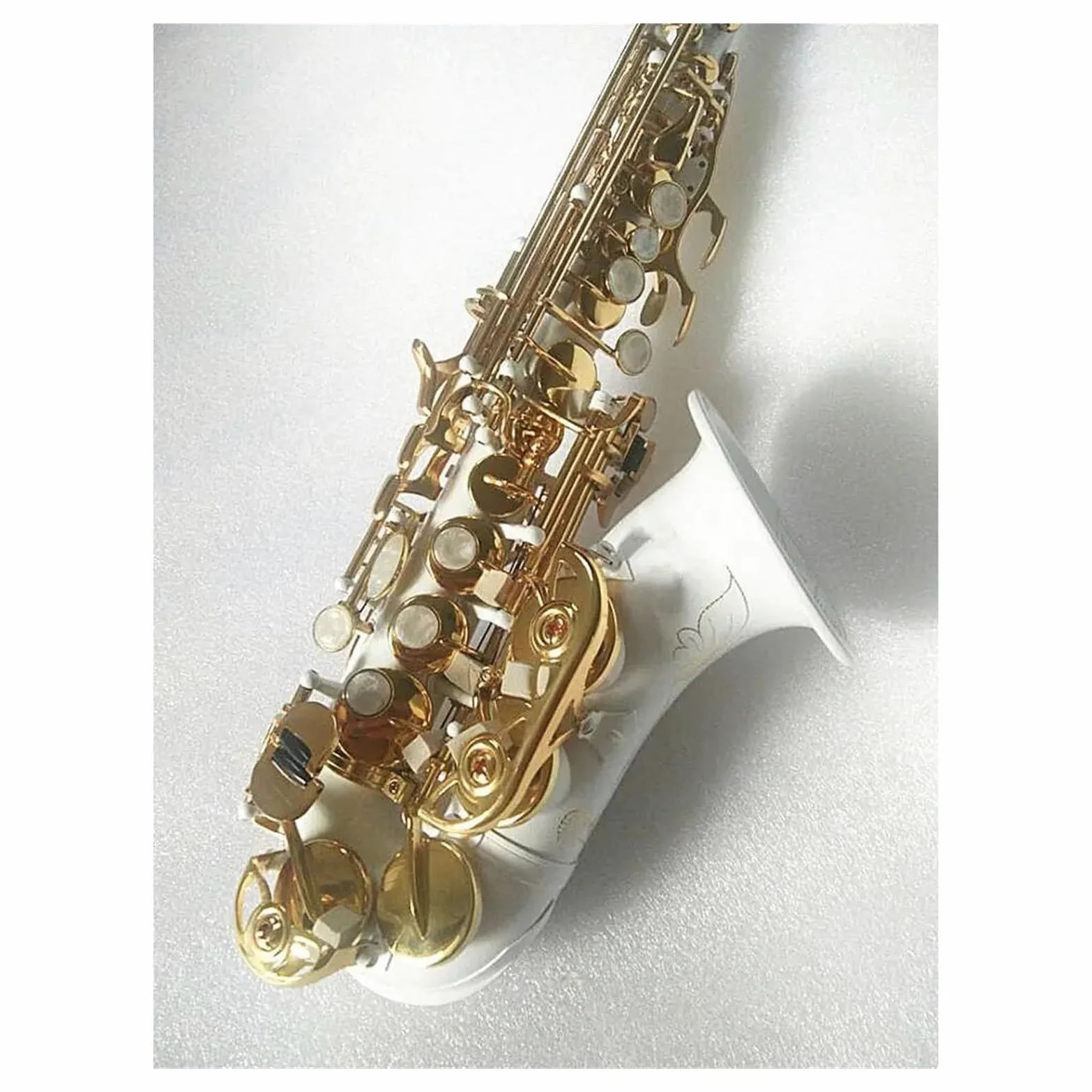 Professionale Sassofono Sassofono Soprano In Ottone B Sassofono Bianco Chiave Dorata Sax Soprano Curvo Accessori Completi Con Custodie