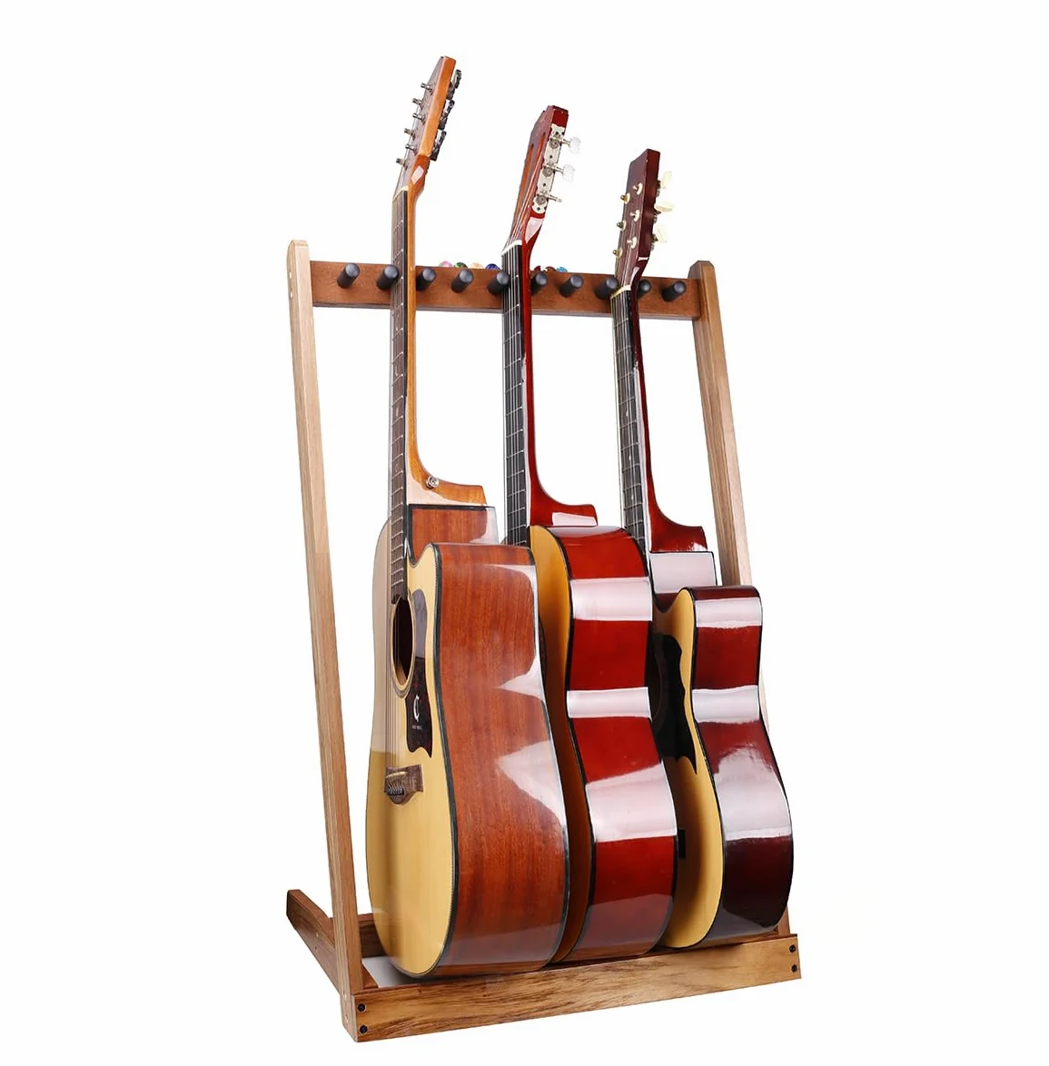 KingPoint Supporto per chitarre multiple in legno, supporto per chitarra multi-testa, organizer per chitarra, con fessura per plettri per chitarra, adatto per chitarre di tutte le forme