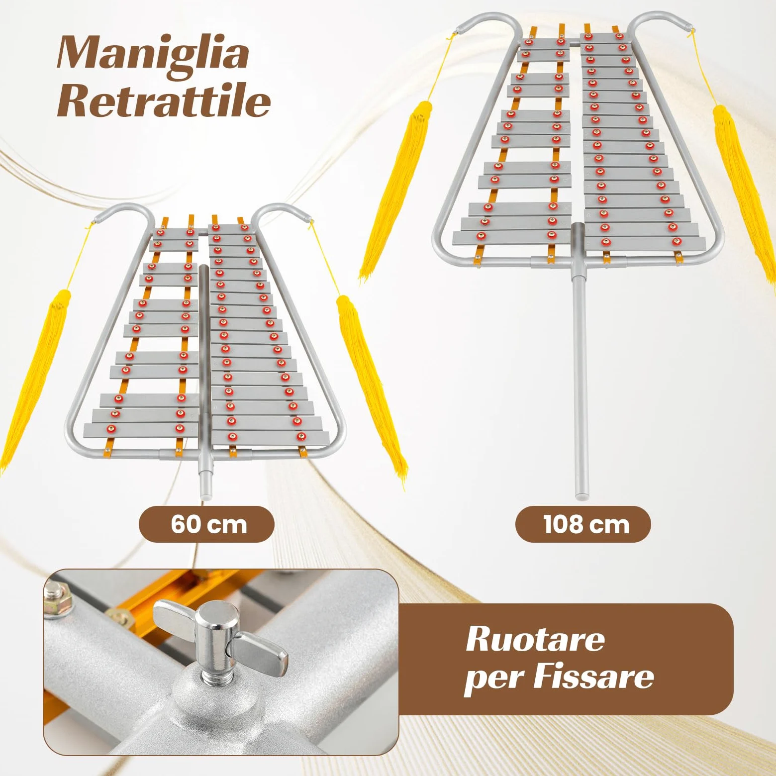COSTWAY Glockenspiel a 29 Note, Xilofono da Marcia in Alluminio con Maniglia Regolabile, 2 Bacchette e Cinture, Set Strumento a Percussione Portabile per Adulti e Principianti