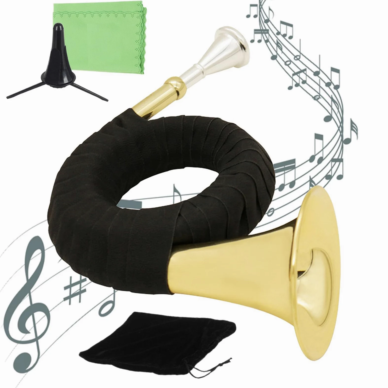 Piccolo corno francese in miniatura ottone strumento musicale | Modello Corno Francese con Supporto per Pratica Musicale Eventi All'aperto Viaggio Performance Principianti