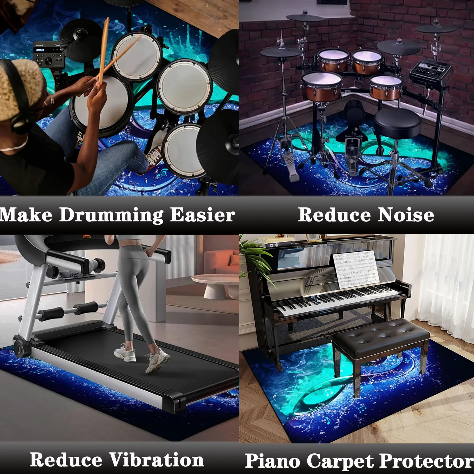 Tappetino per Batteria e Percussioni - Tappeto a Tamburo Insonorizzato - Tappeto per Batteria - Tappeti Rettangolari Antiscivolo per Batteria Elettroniche Rullante Acustica Grancassa 120 x 80 cm