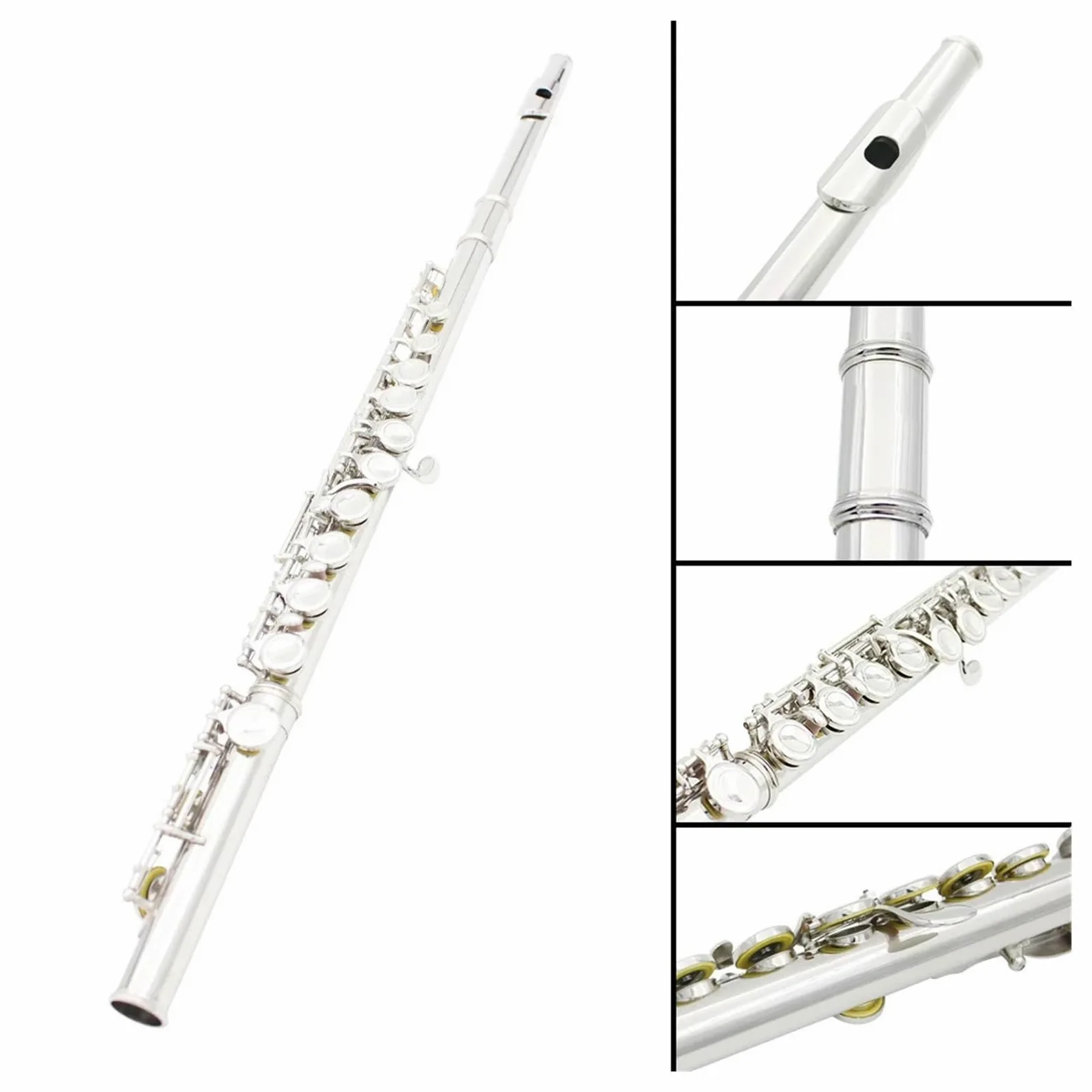Flauto 16 fori aperti chiusi Chiave C Flauto traverso professionale Strumento musicale da concerto con guanti in bastoncino di stoffa for pulizia