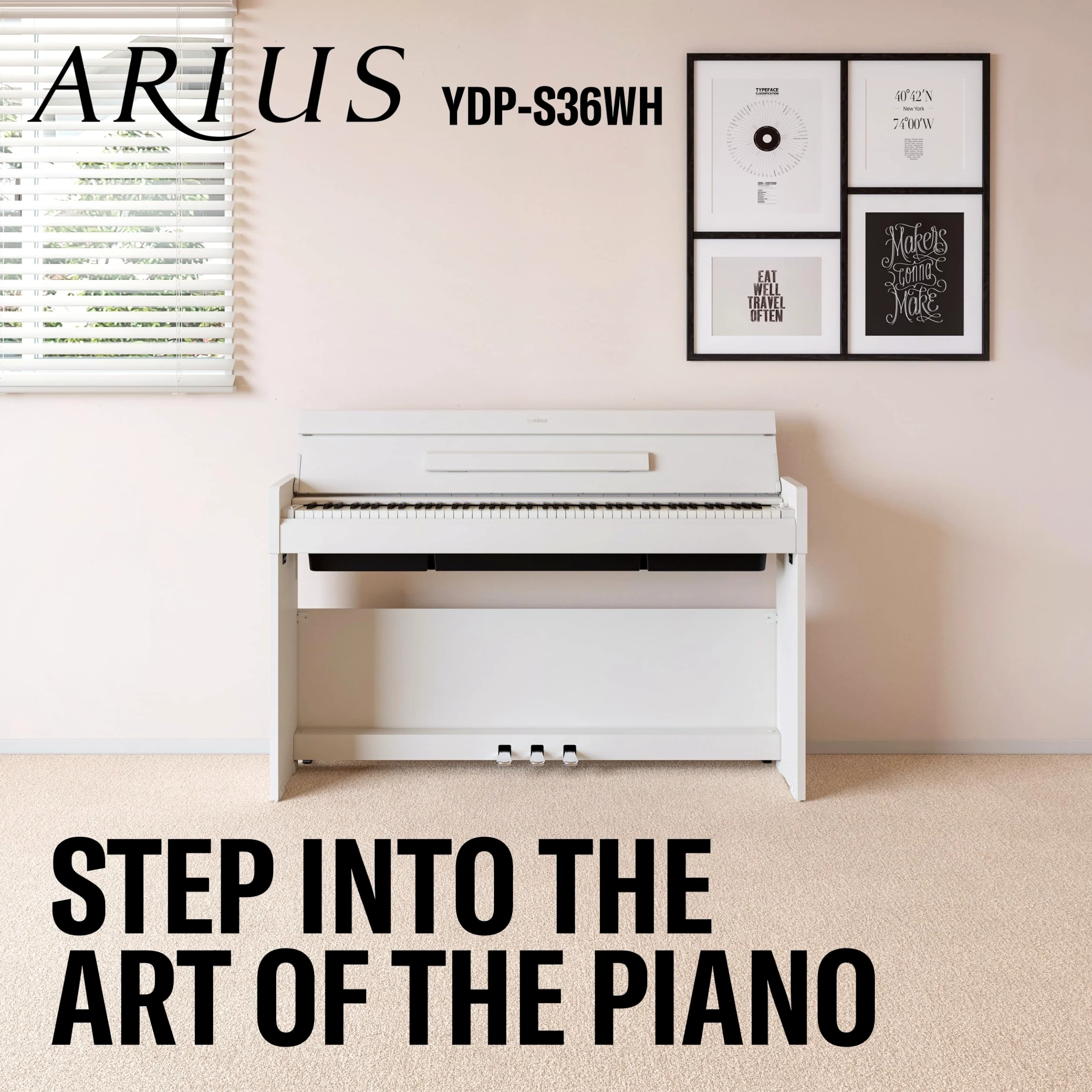 YAMAHA YDP-S36 Pianoforte Digitale – 88 Tasti Pesati GHS, Suono CFX Concert Grand, Design Slim, Bluetooth, 3 Pedali, Ideale per Casa e Principianti – Bianco