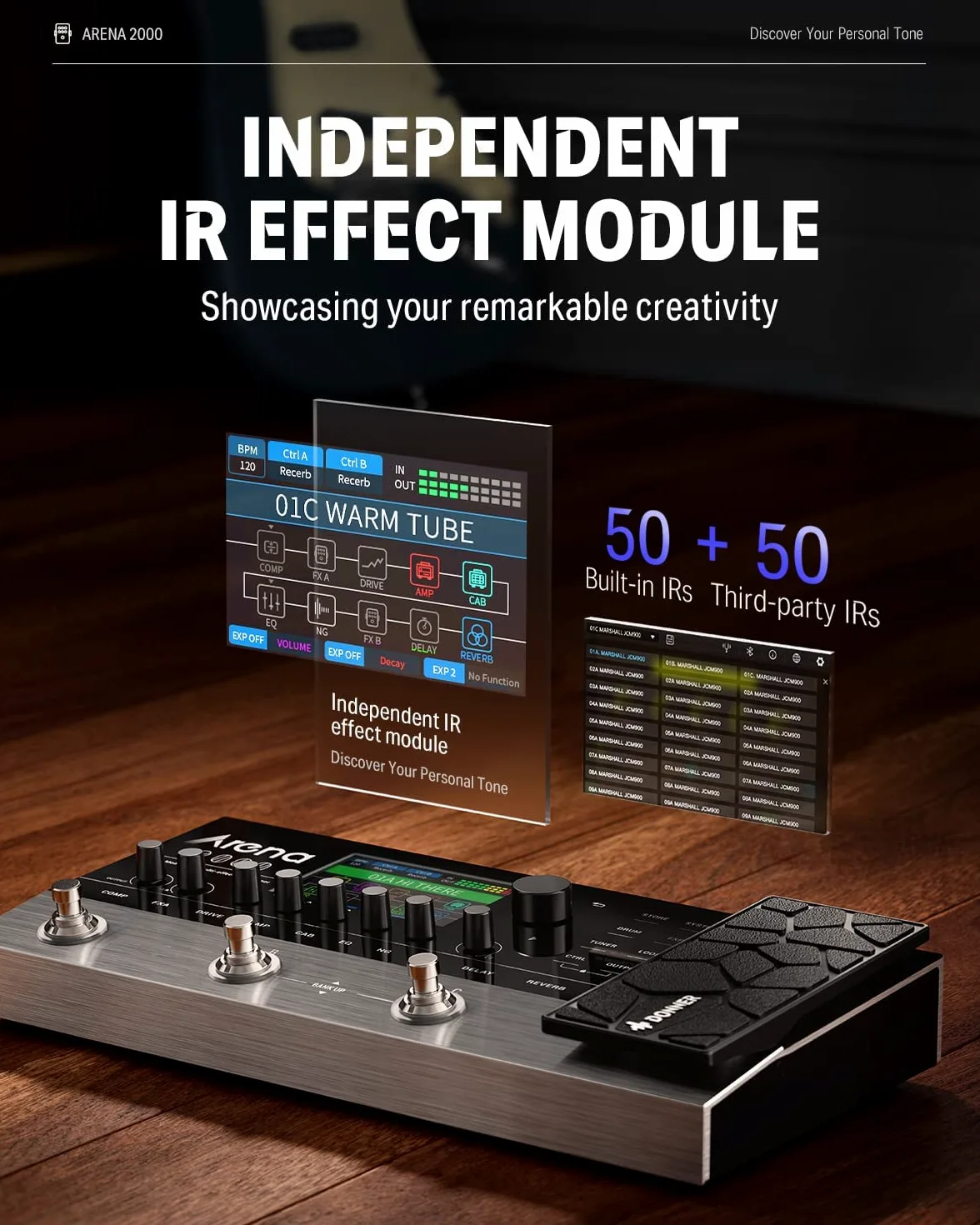 Donner Arena 2000 Pedale multieffetto, 278 Effects, 100 IRs, Looper, Drum Machine, Amp Modeling Guitar Pedal, Support XLR, MIDI IN