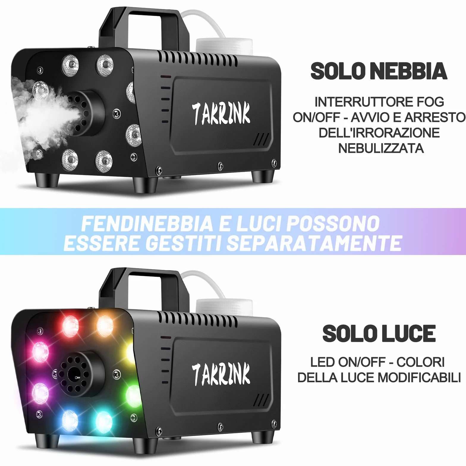 TAKRINK Macchina del Fumo, 900W Macchina del Fumo di Nebbia con 8 Luci LED 16 Colori RGB e Telecomando Wireless, Macchina della Nebbia per il Matrimonio Halloween Natale