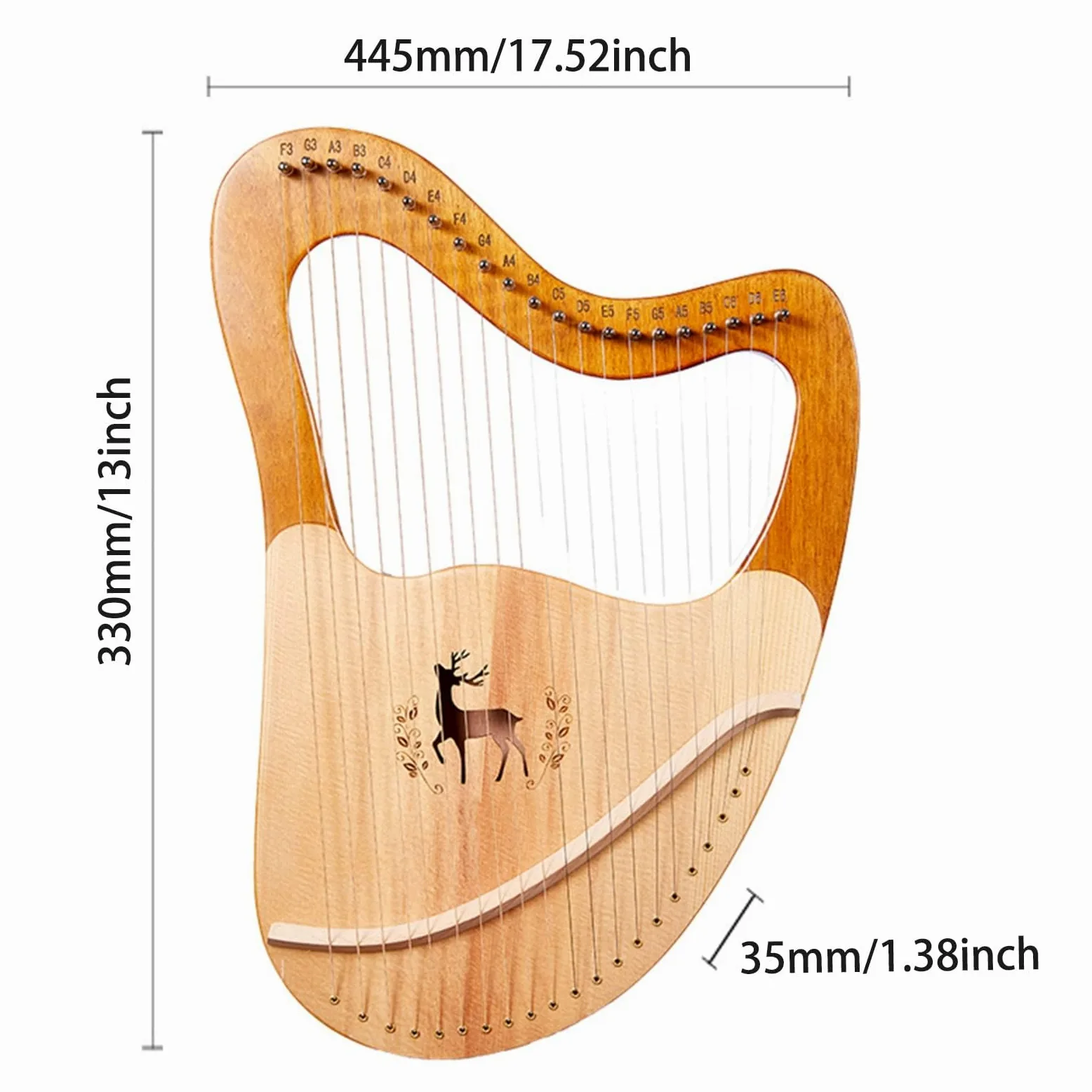 Lira a 32 corde, strumento musicale in mogano con borsa per il trasporto, chiave per accordatura, corda di ricambio, manuale in inglese per amanti della musica e principianti