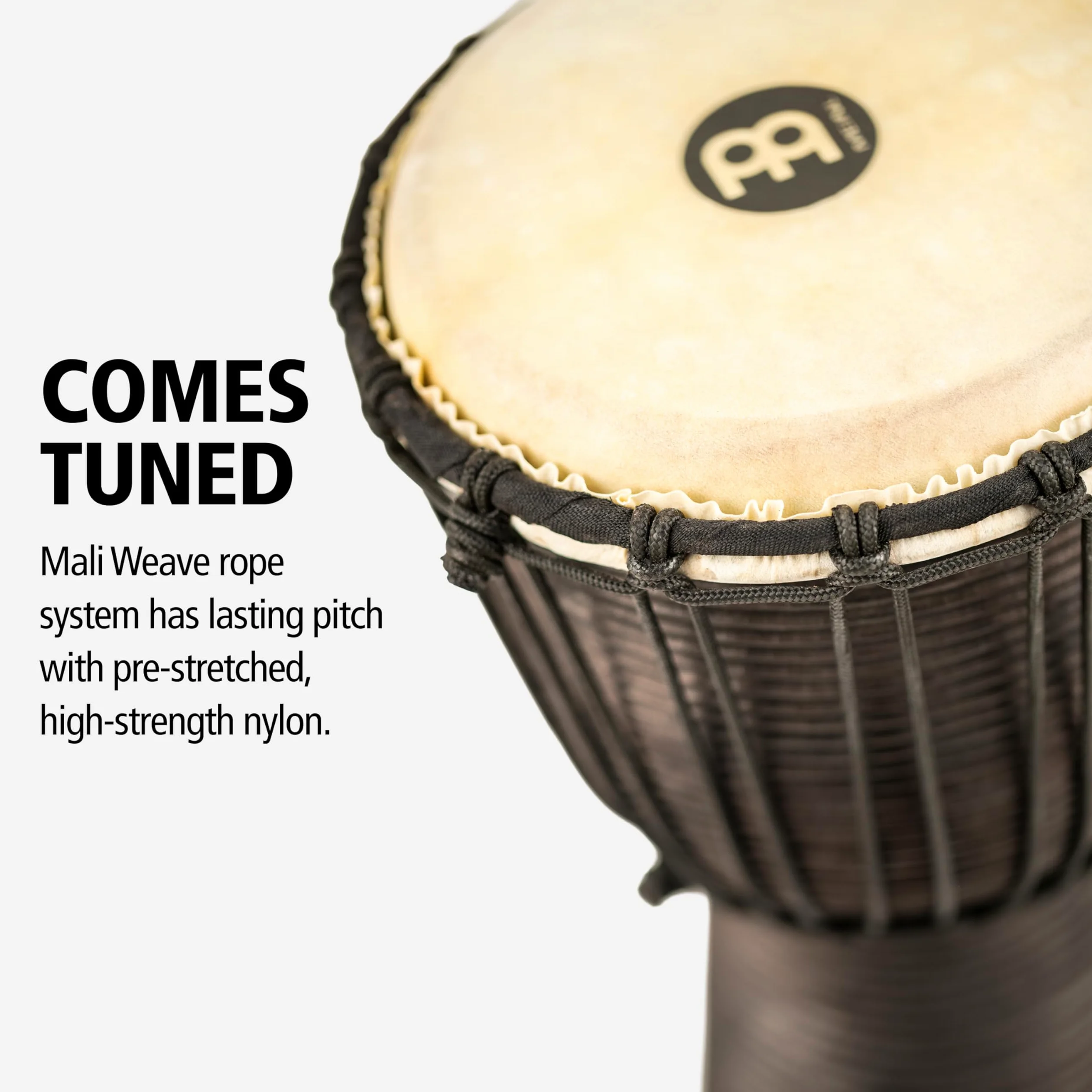 Meinl Percussion HDJ3-S, Djembe in legno, Serie Headliner/Black River, Tiraggio a Corde, Diametro 8", 20.32 cm, Misura S, Nero