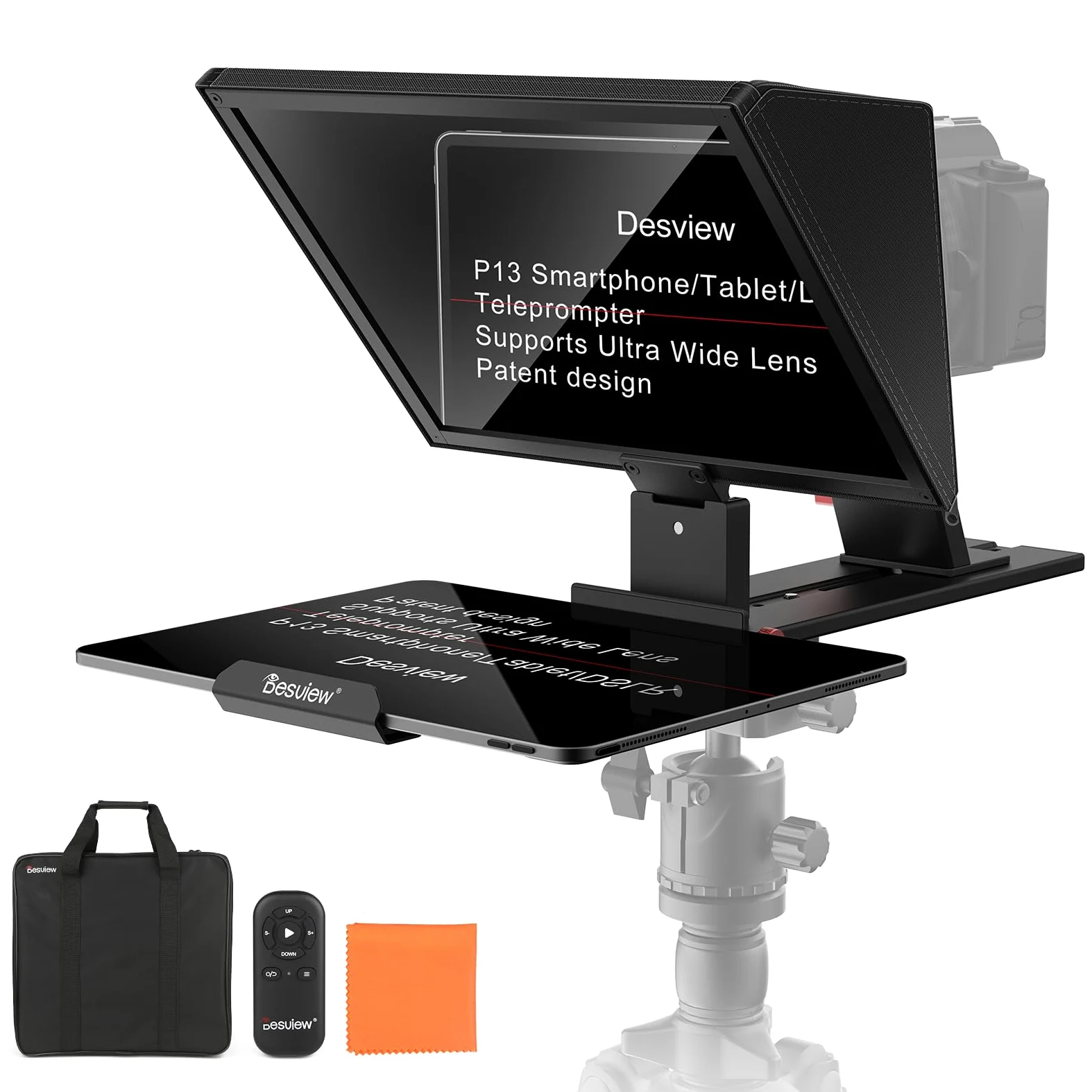Desview Teleprompter P13 in lega di alluminio, 13", per iPad, tablet, fotocamera DSLR | Vetro divisore HD, nessun montaggio richiesto, telecomando Bluetooth e app, per lezioni online, live streaming, vlogging