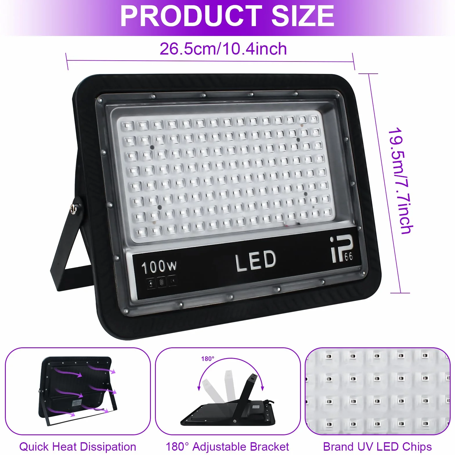 CREATESTAR Luce Nera UV 100W, Faretto Con Spina, 395-405nm LED Impermeabile IP66 Ultravioletta per Festa, Bar, Fluorescente, Halloween, Acquario (2 Pezzi)