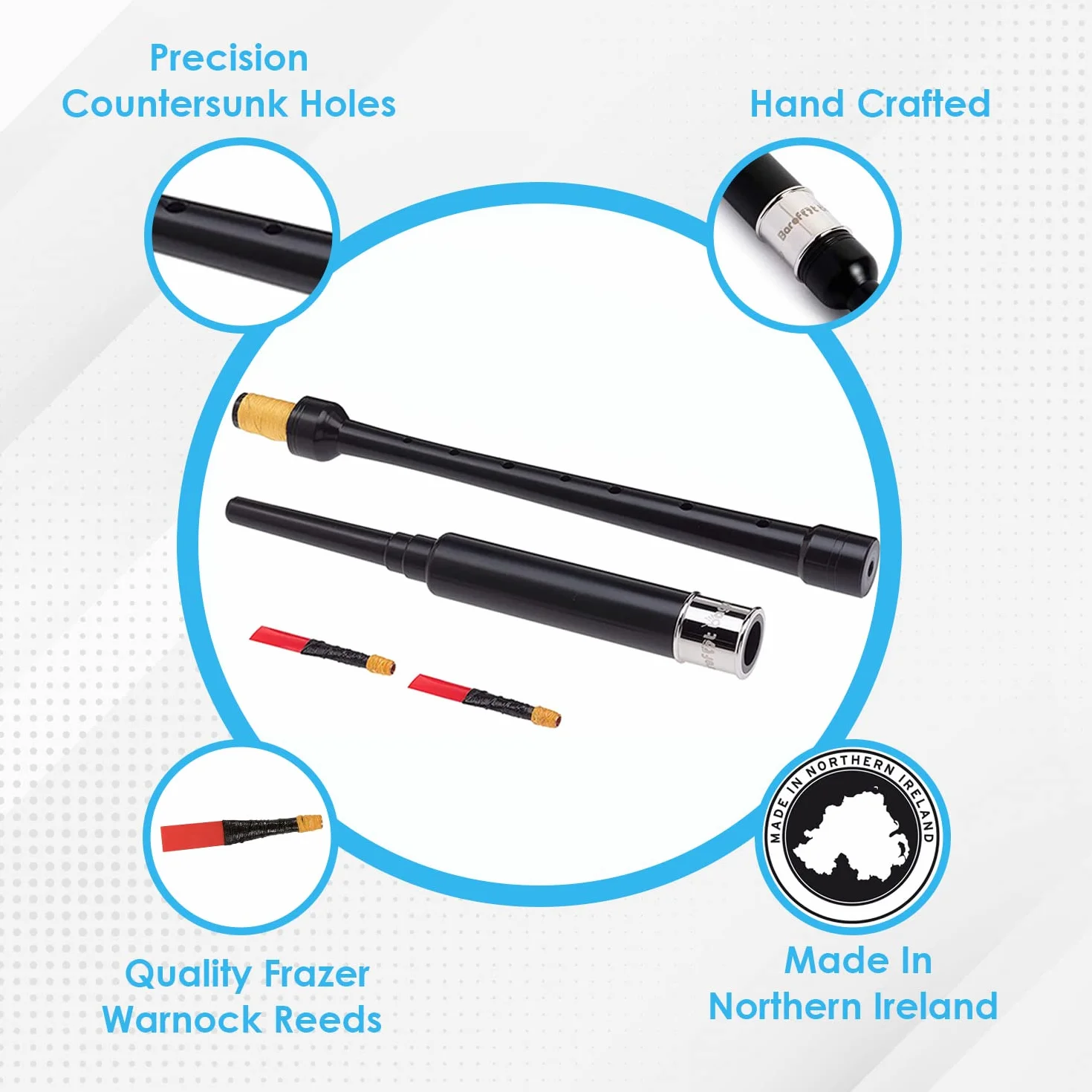 Bagpipe Practice Chanter 18 inches long, full size hole spacing, Nickel Plated Engraved Ferrule. Breathable Black Case. Bagpipes for Beginners Adult, 2 Bagpipe Practice Chanter Reeds