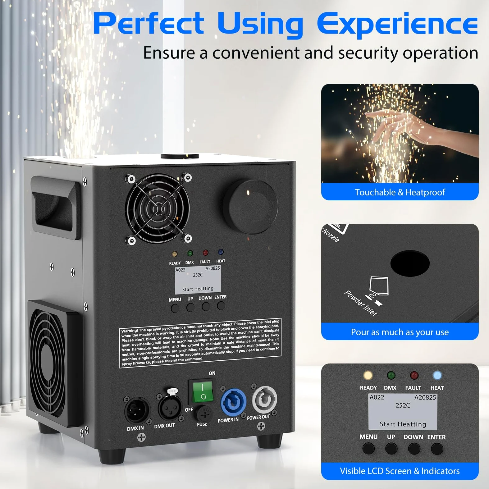 Pirotecnici Macchine DMX Cold Spark Macchina con Riscaldamento a Resistenza per feste, Natale, DJ, matrimoni, eventi sportivi